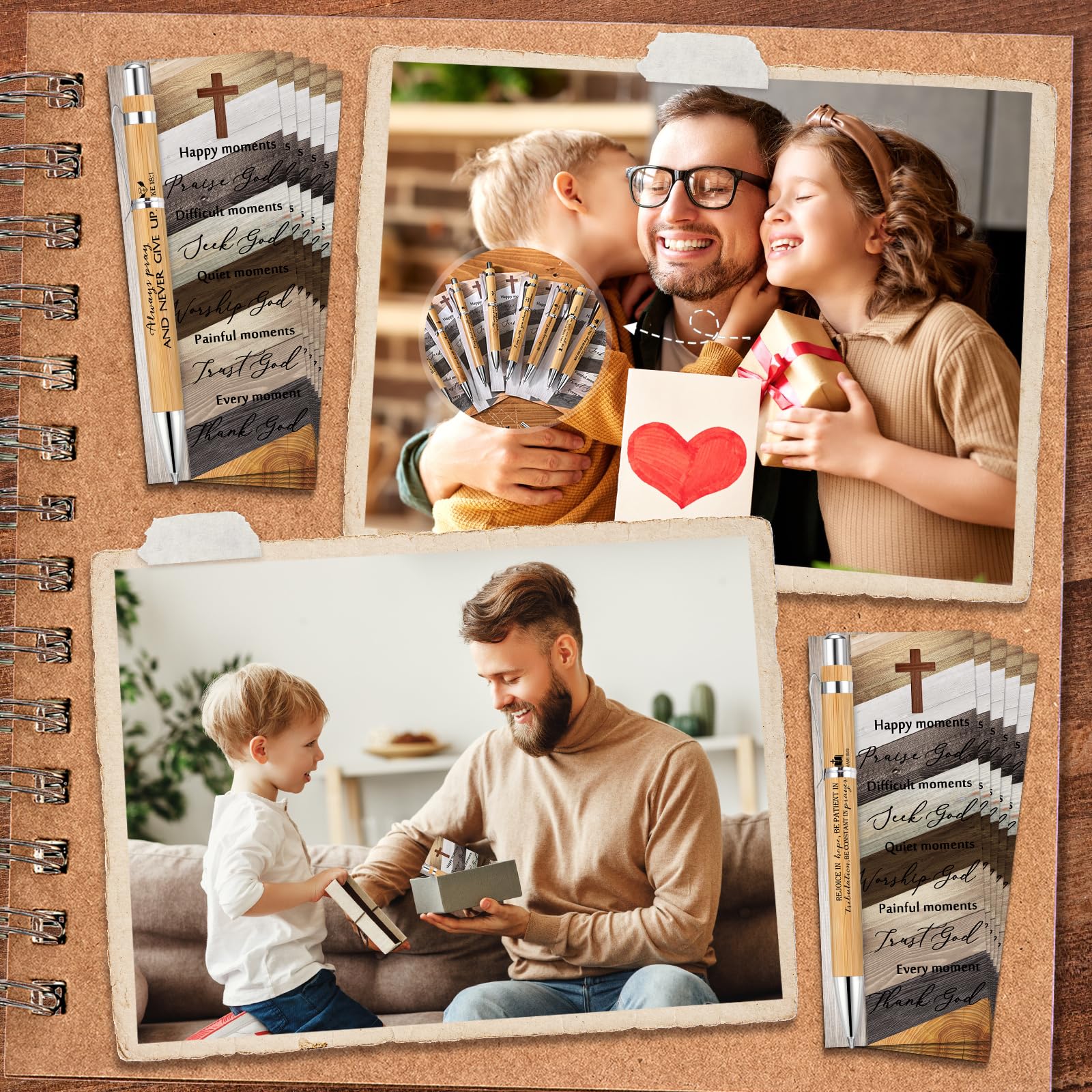 50 Sets Vatertags-christlich-religiöses Geschenk, 50 Bibelvers-Bambus-Stifte und 50 Lesezeichen für Damen und Herren, Büro, Schulbedarf, Tagebuch, Studenten, Abschlussfeier,