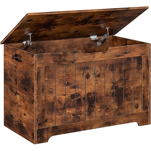 Storage Chest, Wooden Storage Bench with Flip-top Lid & Safety Hinge, Storing Trunk for Entryway, Living Room, Bedroom, Rustic Brown