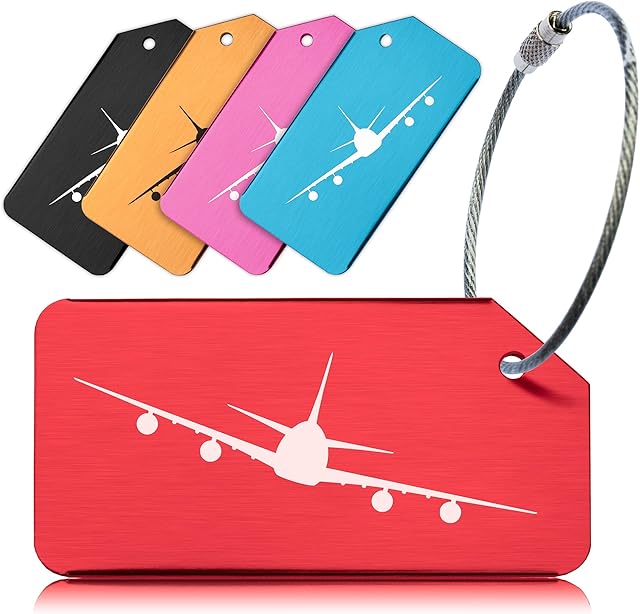 OCTiLUX Luggage Tags for Travel Suitcase Aluminium Aero Design 5 Pack Multicolor