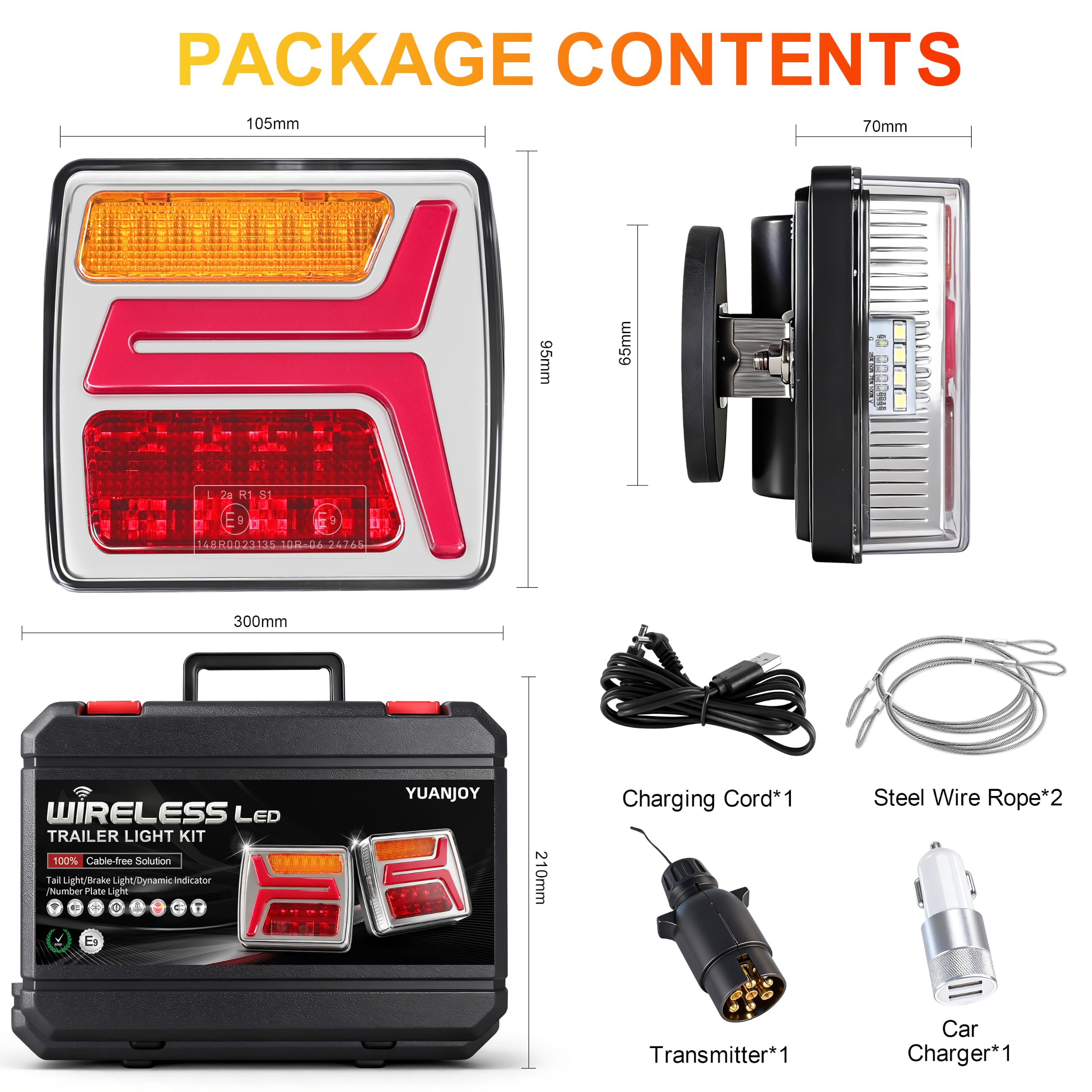 Set di fanali posteriori a LED per rimorchio, 12/24 V, magnetici, wireless, impermeabili, per camion, roulotte o camion, omologate ECE EMV