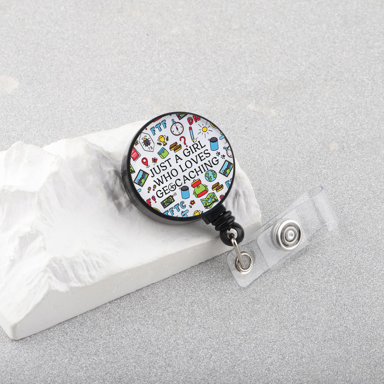 PLITI Geocache Gift Geocacher Gift Treasure Hunter Gifts Just a Gi-rl Who Loves Geocaching Nursing ID Reel for Outdoor Lover (Loves Geocaching badgeU) - Image 3