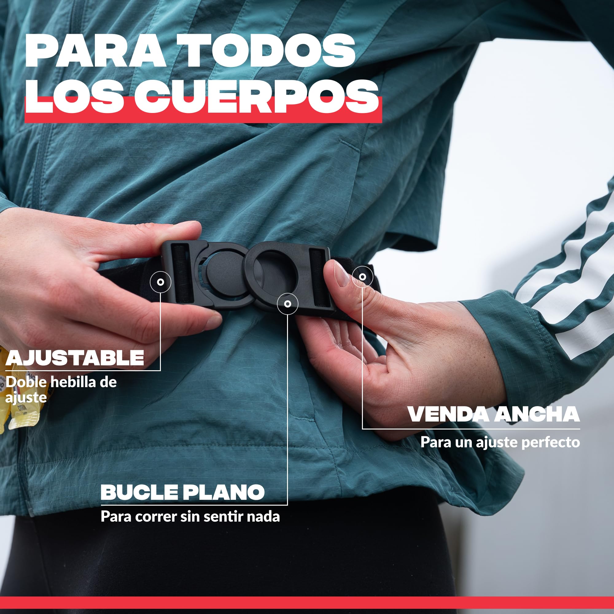 Shapeheart Cinturon Portador Dorsal Running 3 Cordones Ajustables 6 Portadores Geles Gancho Llaves Integrado