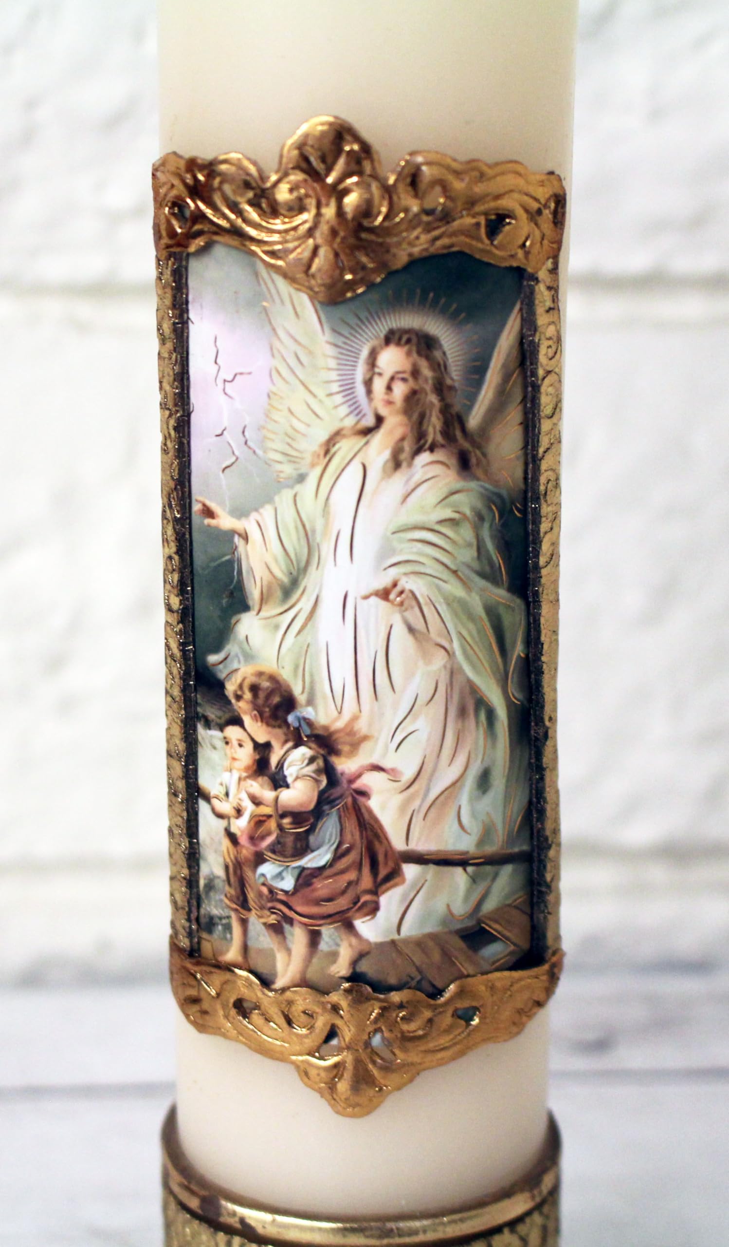 Elegant Guardian Angel Wings Watching Over Kids Pillar Divine Ciro Candle Paschal Angel De La Guarda Vela Pascual 8