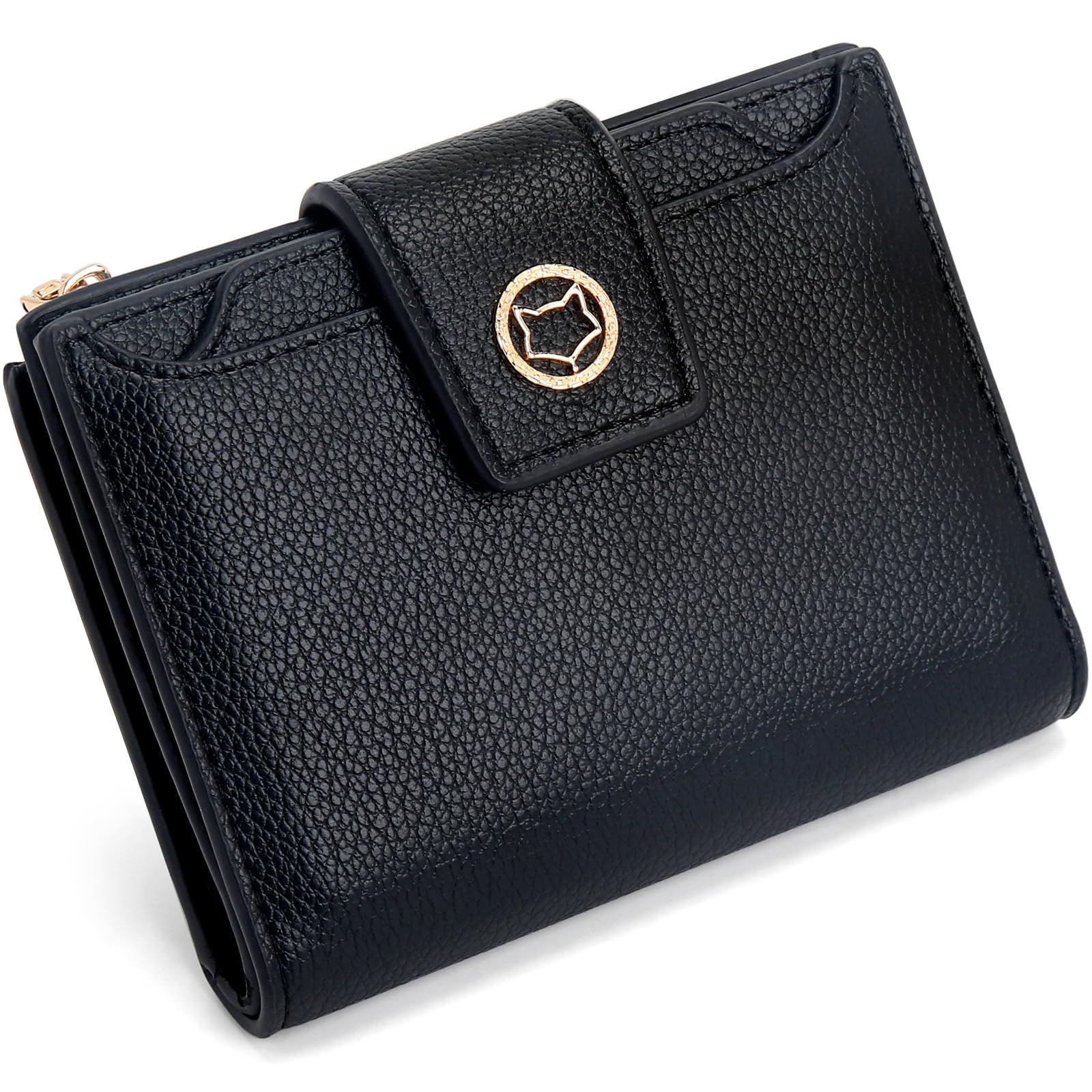 FOXLOVER Small Wallet for Women Soft Leather RFID Blocking Bifold Zipper Pocket Wallet Card Case Purse with ID Window