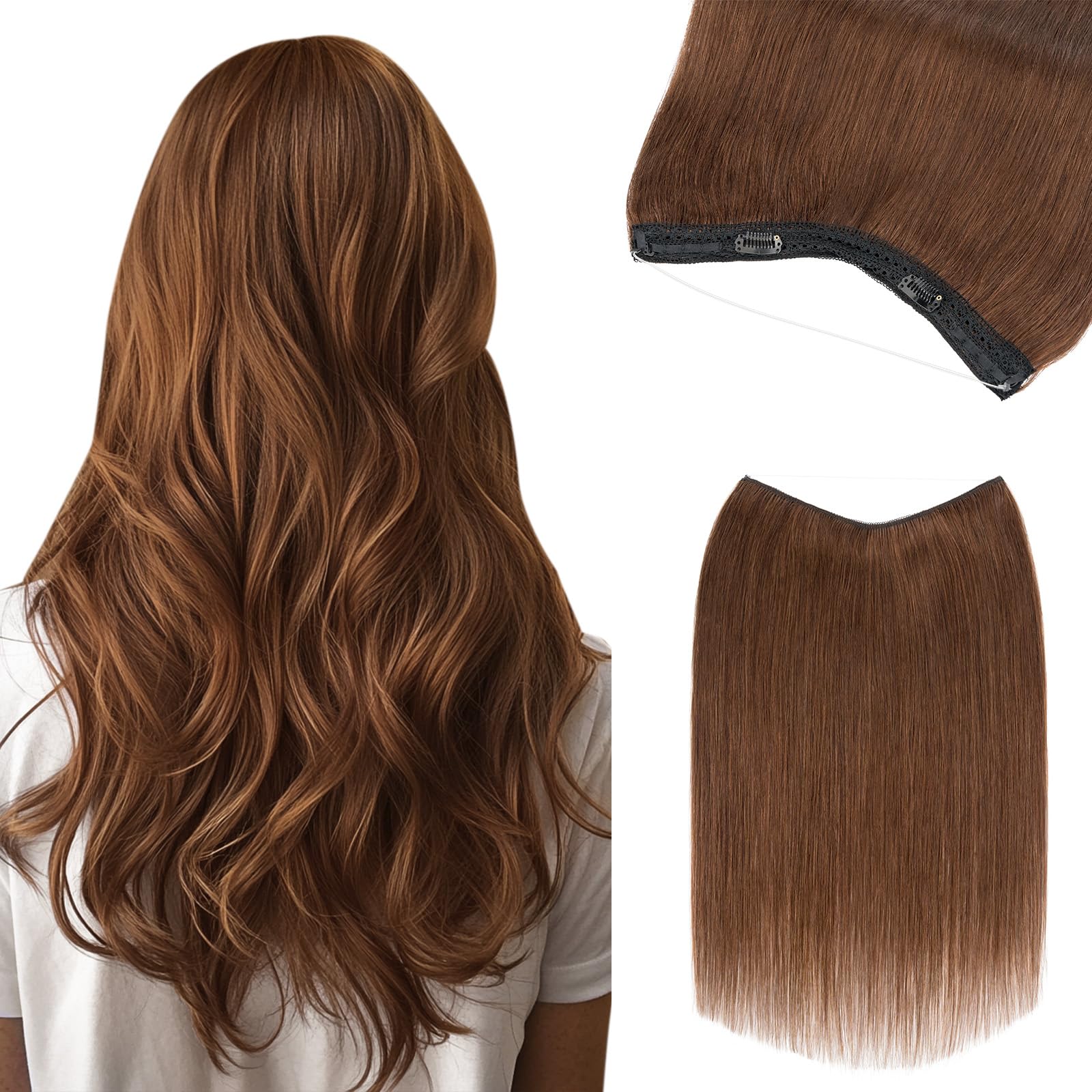 Halo Hair Extensions, Benehair Halo Blonde Hair Extensions for Women, 100% Human Hair Invisible Wire Hair Extensions for Adding Volume, 14 Inch Halo