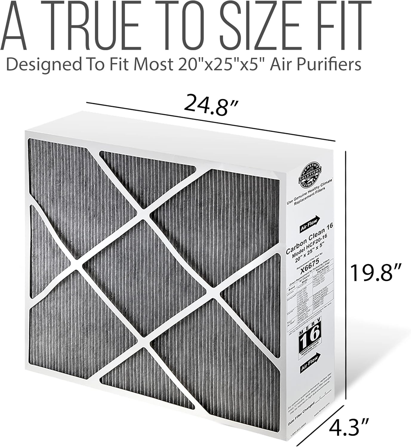 Lennox 20x25x5 Furnace Filter, X6675 Filter Replacement, Merv 16 Carbon Clean with Homequip Disposal Bag 2-Pack (Actual Size: 19.8 x 24.8 x 4.3 Inches)
