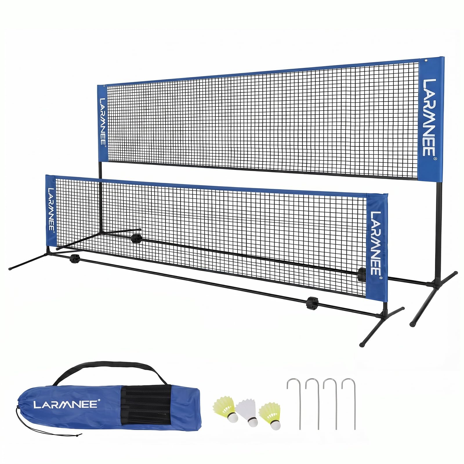 LARMNEE Badmintonnetz, Volleyballnetz, Federballnetz, 3-Fach-Höhenverstellbar 107/120/155cm, Tragbares Set für Tennis, Badminton oder Volleyball, für Garten, Indoor, Outdoor