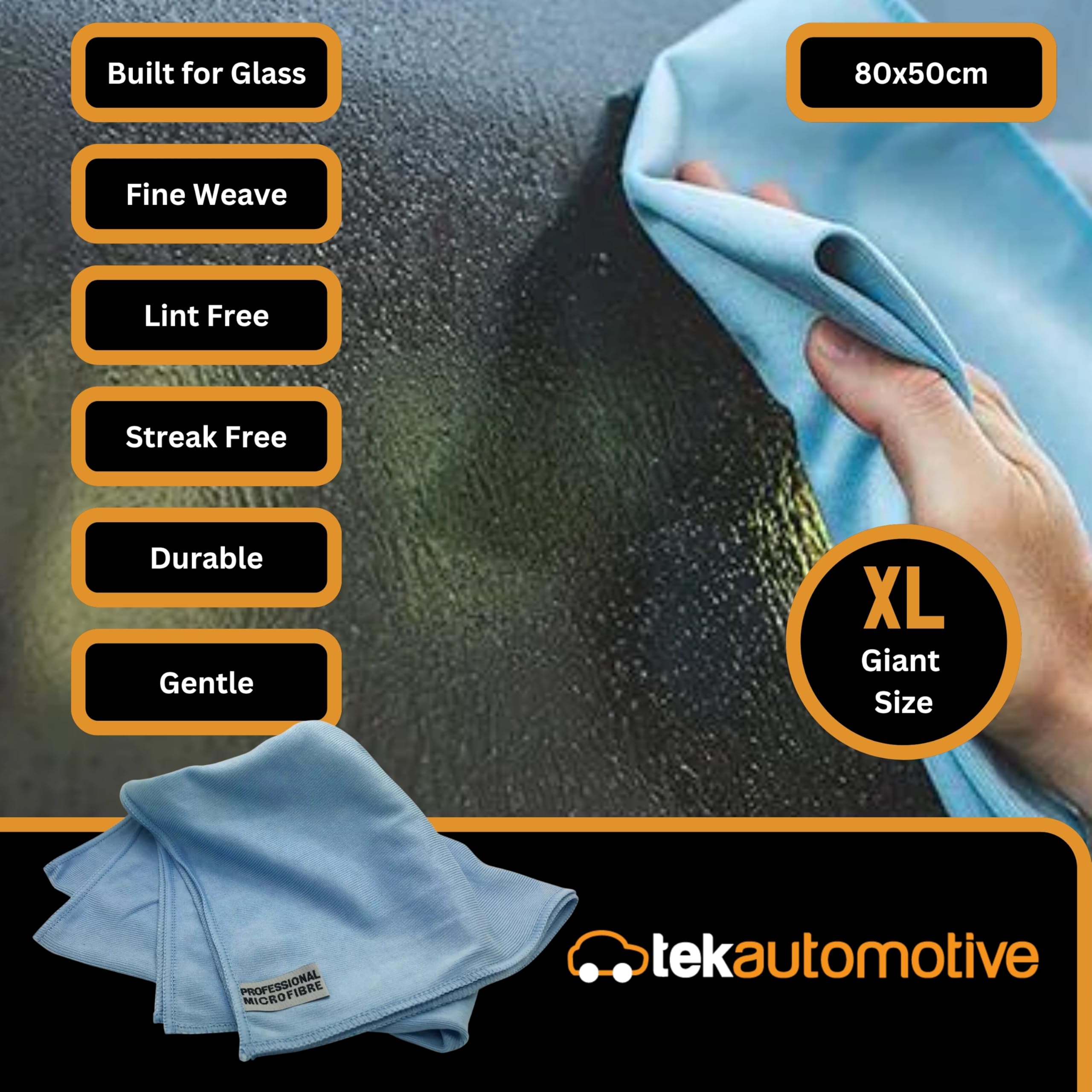 Tek Automotive Paquete de 10 paños gigantes de microfibra de vidrio, extra grandes, 50 x 80 cm, sin rayas, sin pelusas, limpiador de gafas, limpiador de ventanas de coche, duradero y lavable a máquina