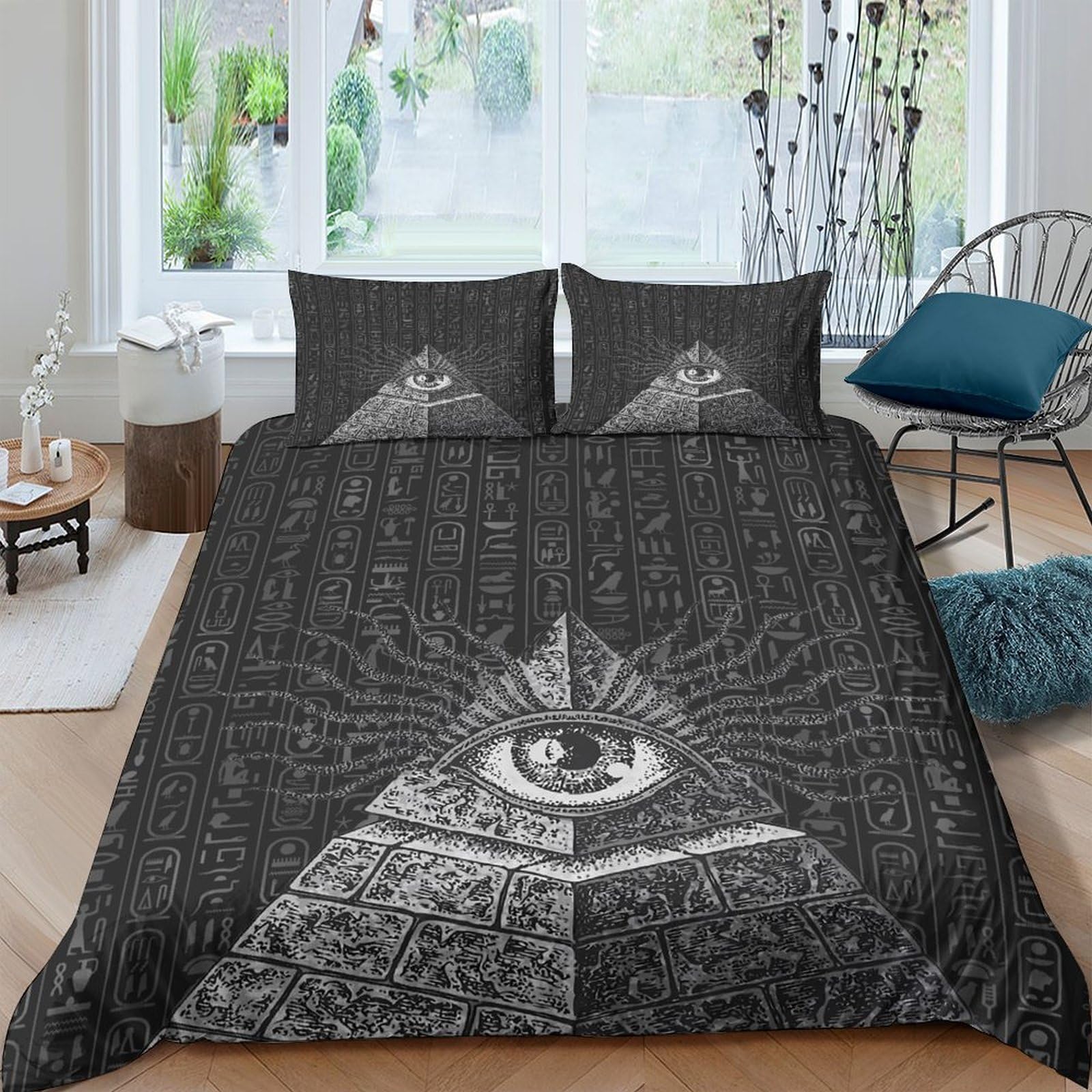 Ctjqhvkz Style-3 3D Printed All Seeing Eye Fitted Sheet Microfiber Black Geometric Pyramid Bed Cover For Bedroom Dorm Mattress Protection Decor Single（135X200cm）