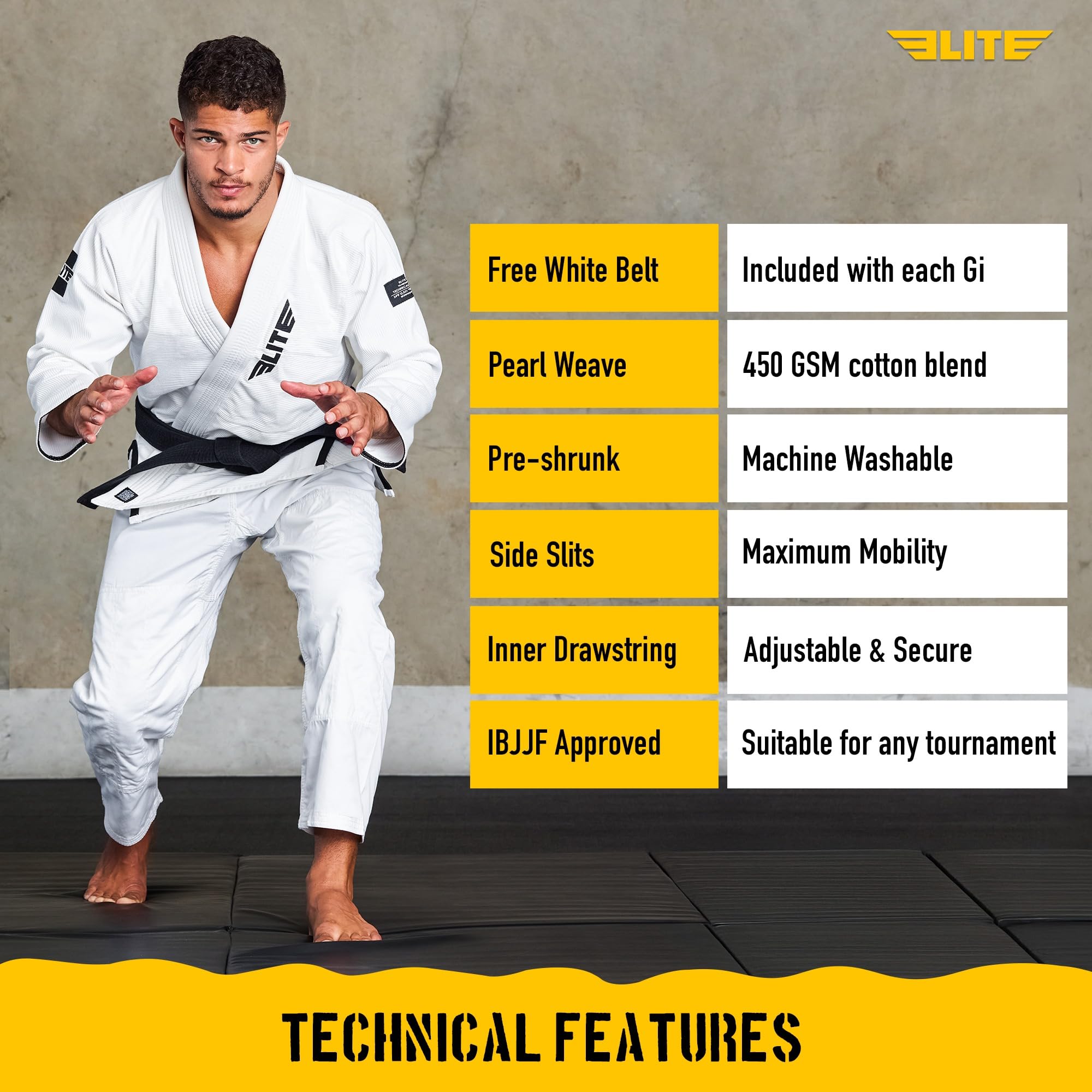 Elite Sports BJJ kimono dla mężczyzn IBJJF Kimono BJJ Jiujitsu GIS z niekurczliwą tkaniną i paskiem (patrz specjalny przewodnik po rozmiarach)