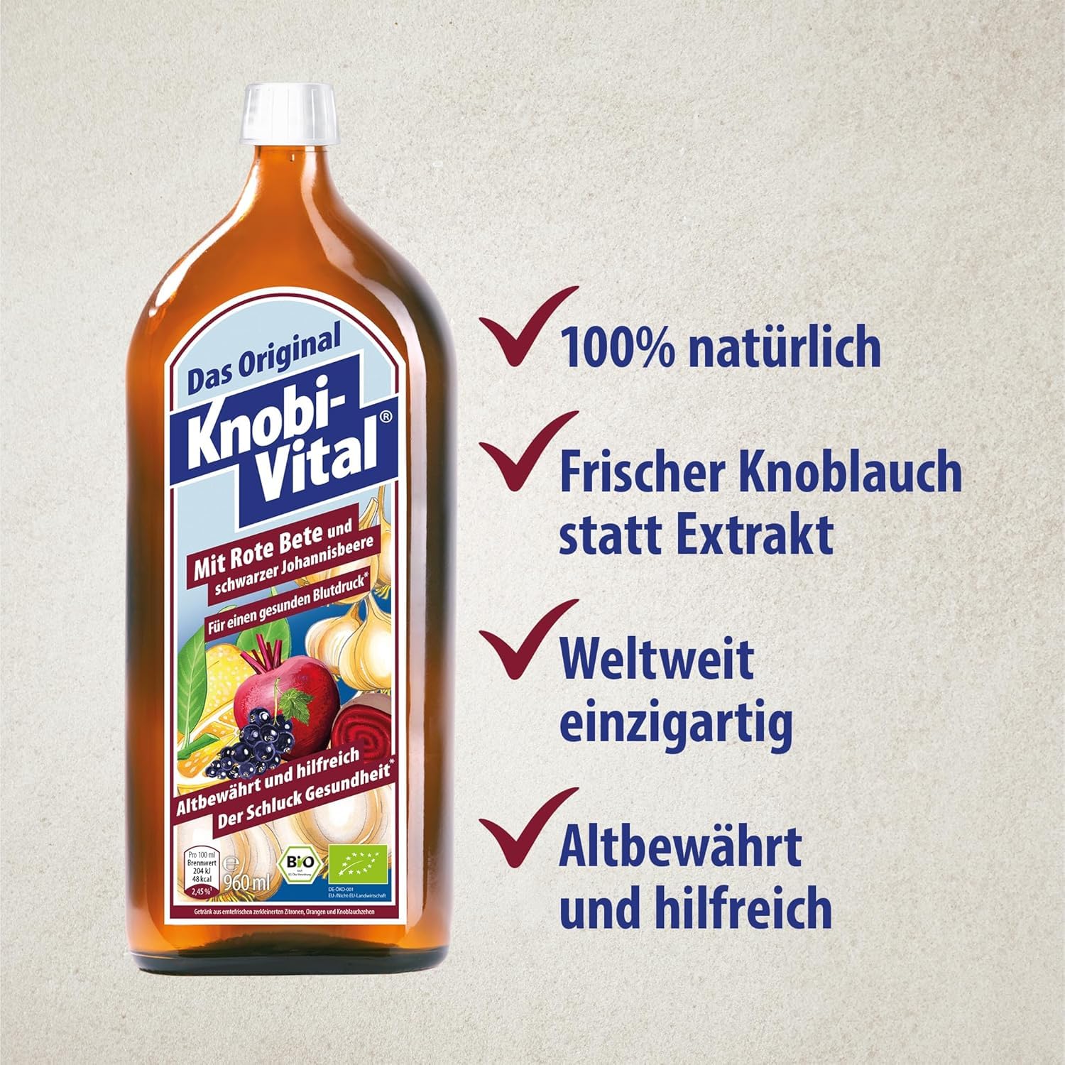 KnobiVital mit mit Rote Beete & schwarzer Johannisbeere Bio (2x960 ml) | Hochkonzentrierter Knoblauchsaft mit Kalium, Vitamin C und Eisen | Für Blutdruck & Immunsystem