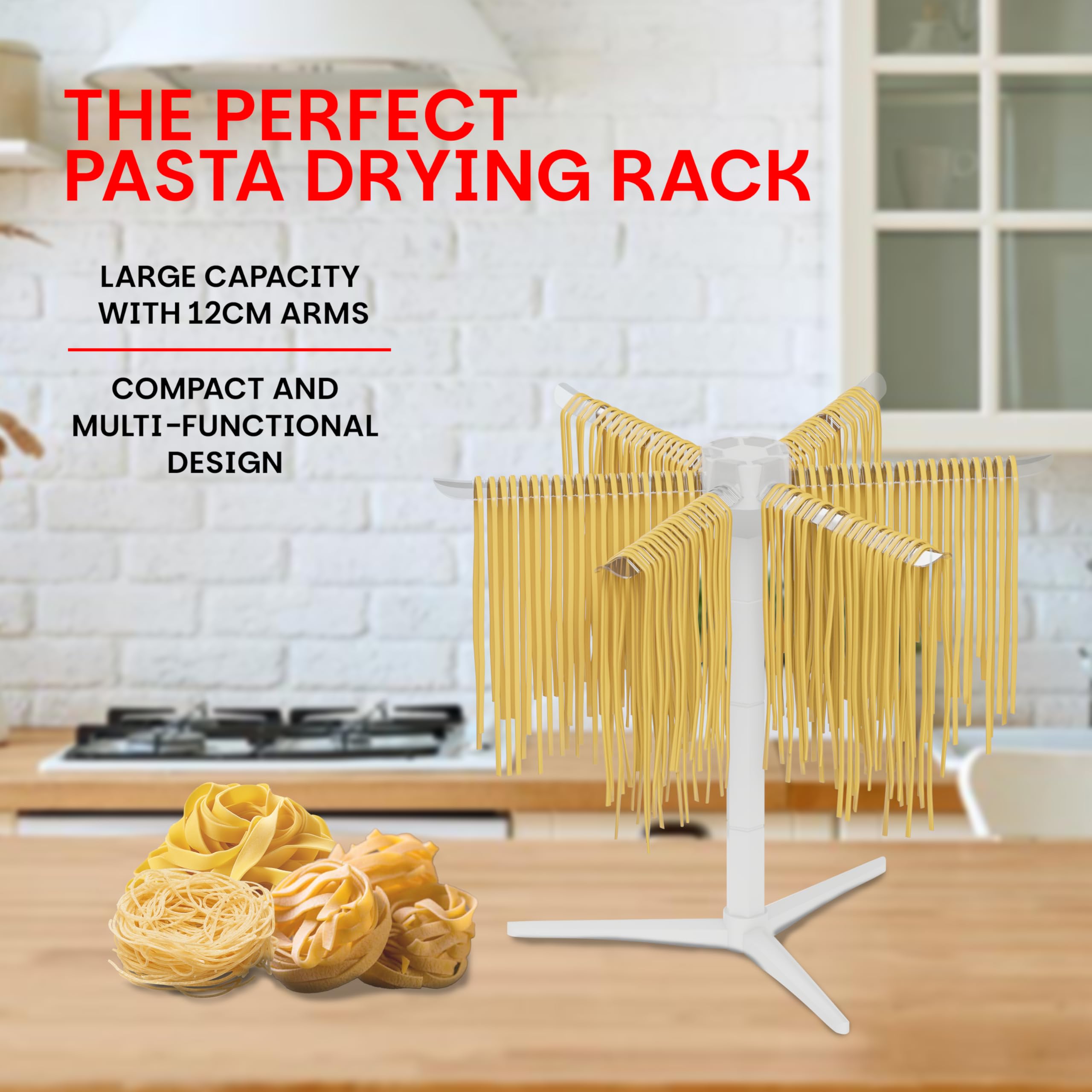 Nonni's Kitchen Máquina manual para hacer pasta, rodillo de pasta de acero de 150 mm con 3 sellos de pasta, 9 ajustes de grosor ajustables, estante de secado de pasta, cortador para lasaña, fettuccine