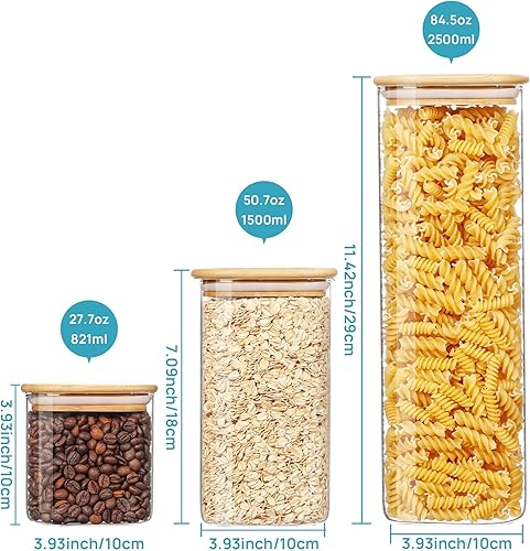 Miniatura 2 de Vtopmart Juego de 5 tarros de vidrio para almacenamiento de alimentos, recipientes de vidrio con tapas de madera de bambú para pasta, galletas,