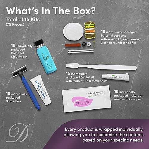 Miniatura 3 de Artículos de aseo personal para viajes | Kit de amenidades 1-Shoppe | Juego de afeitado de viaje, cepillo de dientes y pasta, enjuague bucal,