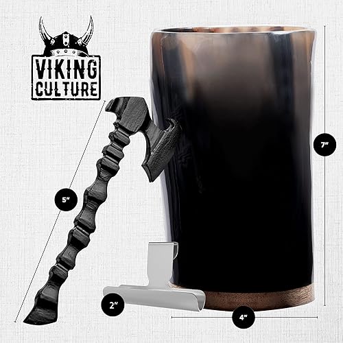 Miniatura 5 de Viking Culture Horn Mead Cup - Nordic Inspired Drinking Vessel  Handmade Goblet for Wine Beer Ale - Safe and Unique Drink Tumbler Gift with Axe