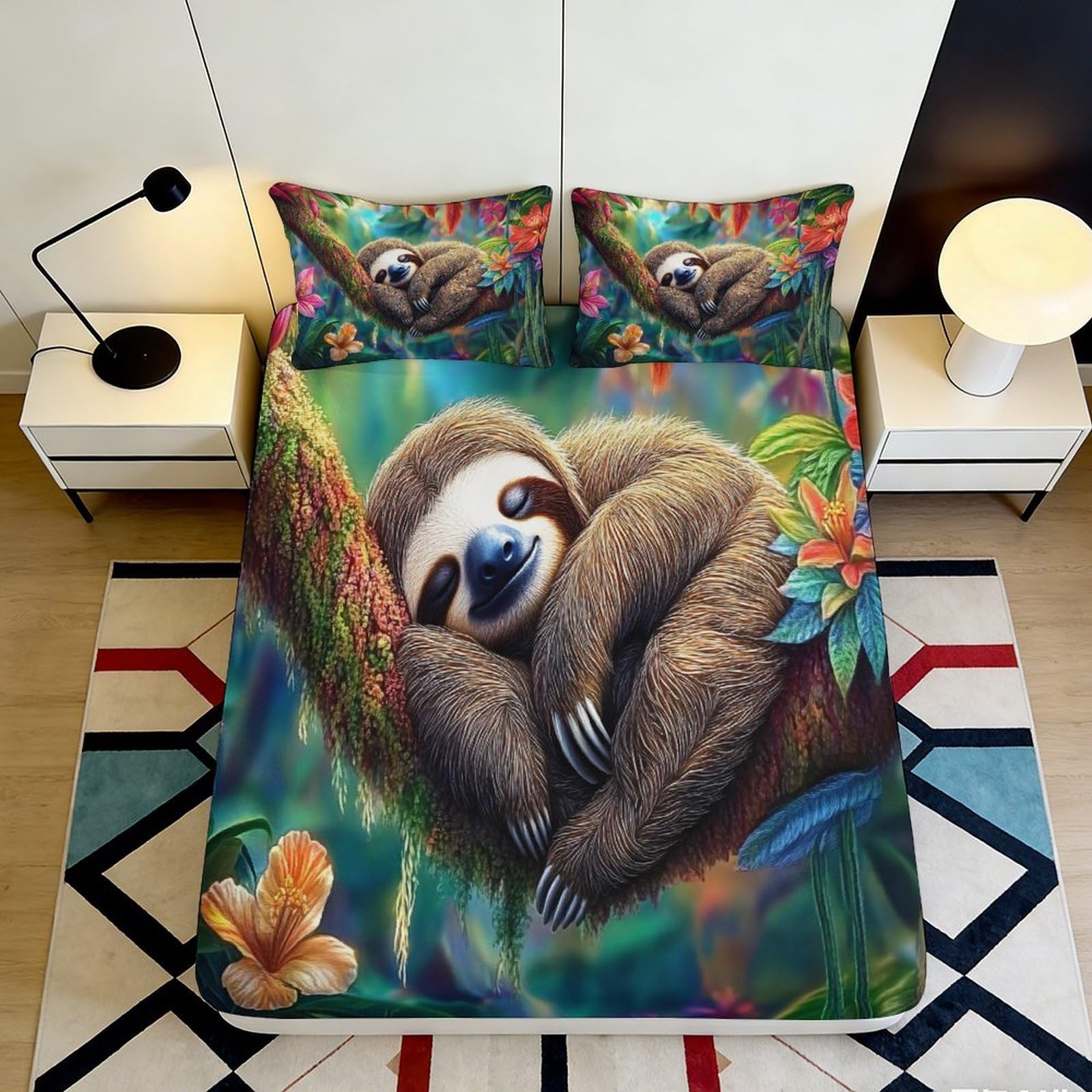 Pnayamiorkfel Style-3 3D Printed Sloth Jungle Fitted Sheet Microfiber Soft Artistic Bed Cover For Bedroom Guest Room Decor Easy Care 90X200x25cm