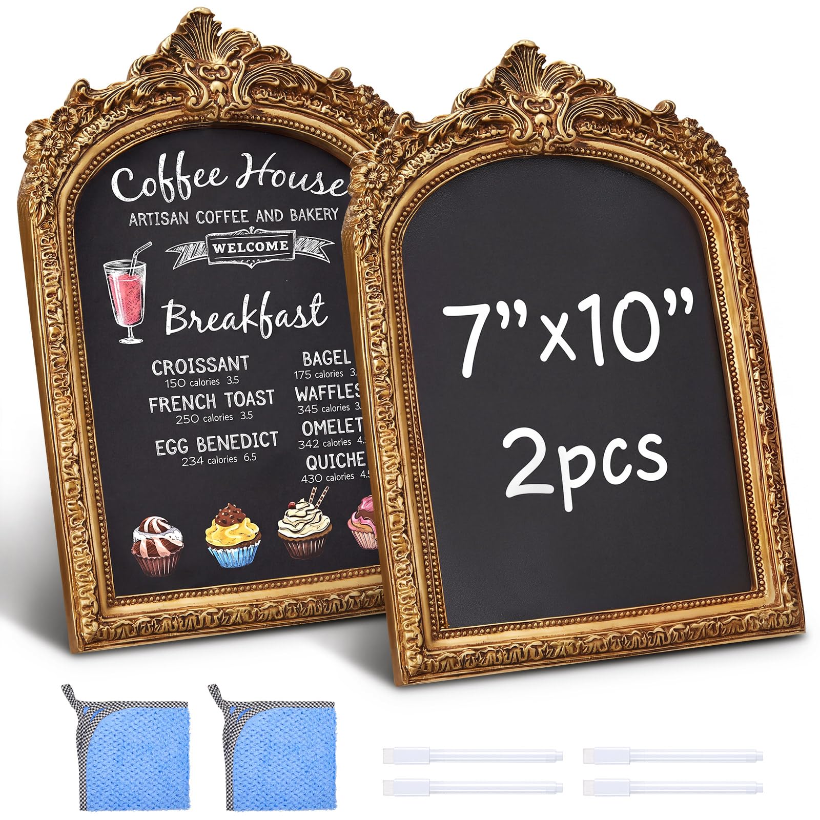 2 Pack Framed Tabletop Chalkboard Sign 7 x 10 in Rustic Frame, Arch