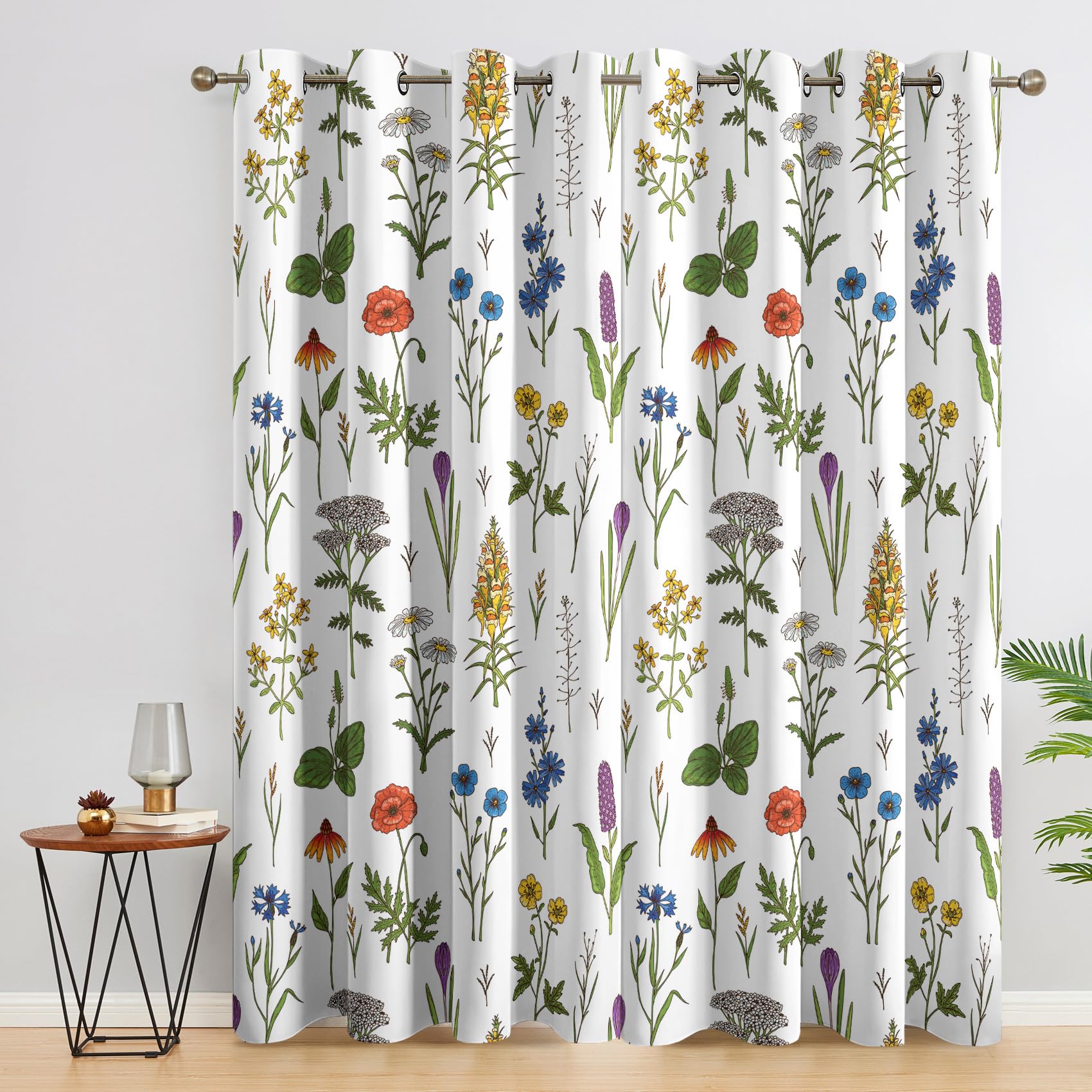 Rideau Occultant Fleurie, Rideaux Motif Floral, Rideau Thermique à Oeillets, Rideau Fenetre Imprimé pour Salon Chambre, Lot de 2 Rideaux et Draperies Intérieurs, 140x220 cm