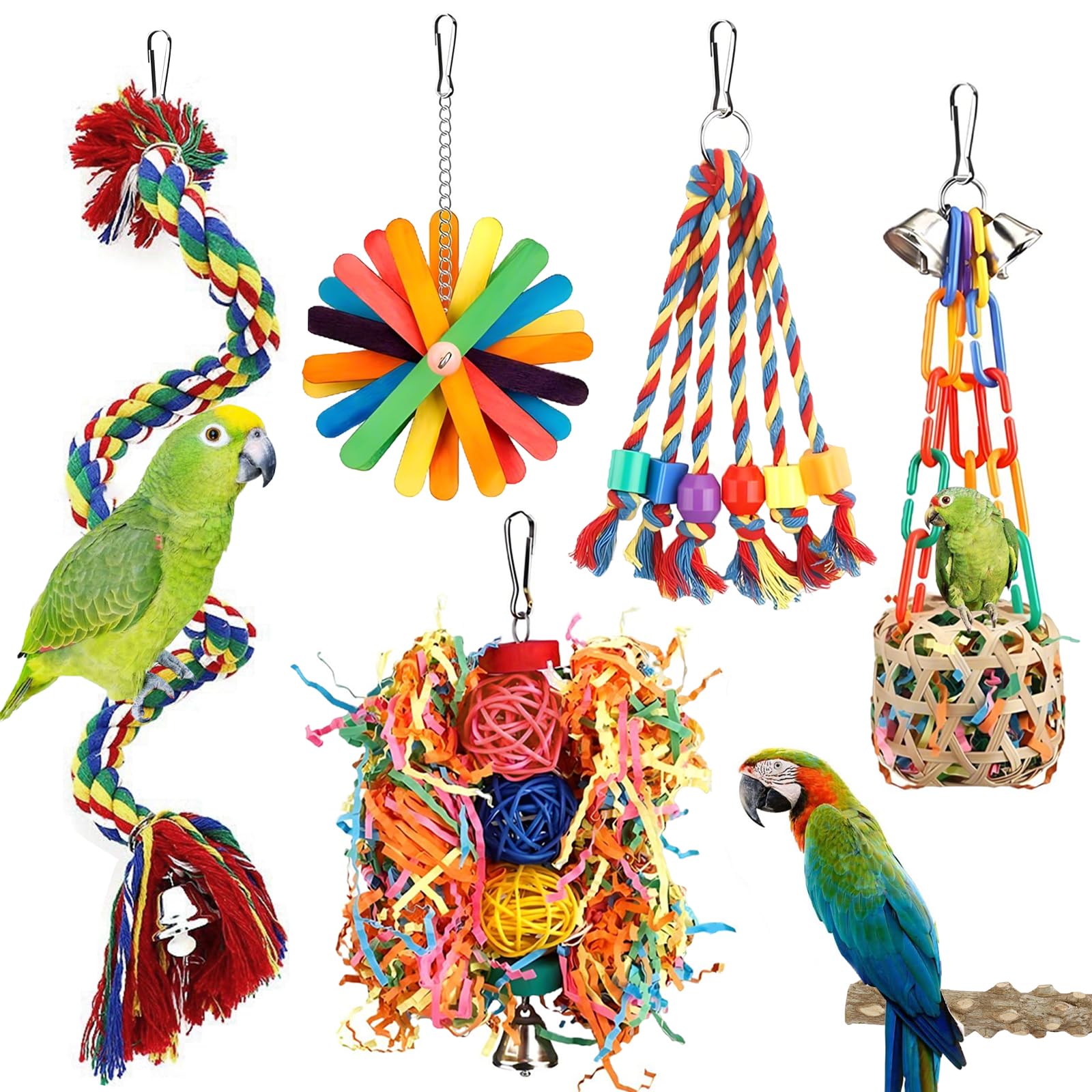 NLONLL 5 Pcs Bird Toys for Caged Birds Budgie Toys Parrot Chewing Toys Cockatiel Toys Bird Shredding Toy Hanging Foraging Shredder Toy for Small Parakeets Conures Love Birds Finches