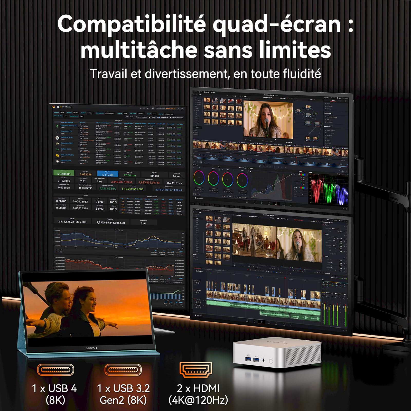 GEEKOM A7 Business Mini PC, AMD Ryzen 5 7535HS, 1To SSD, 16 Go DDR5 RAM