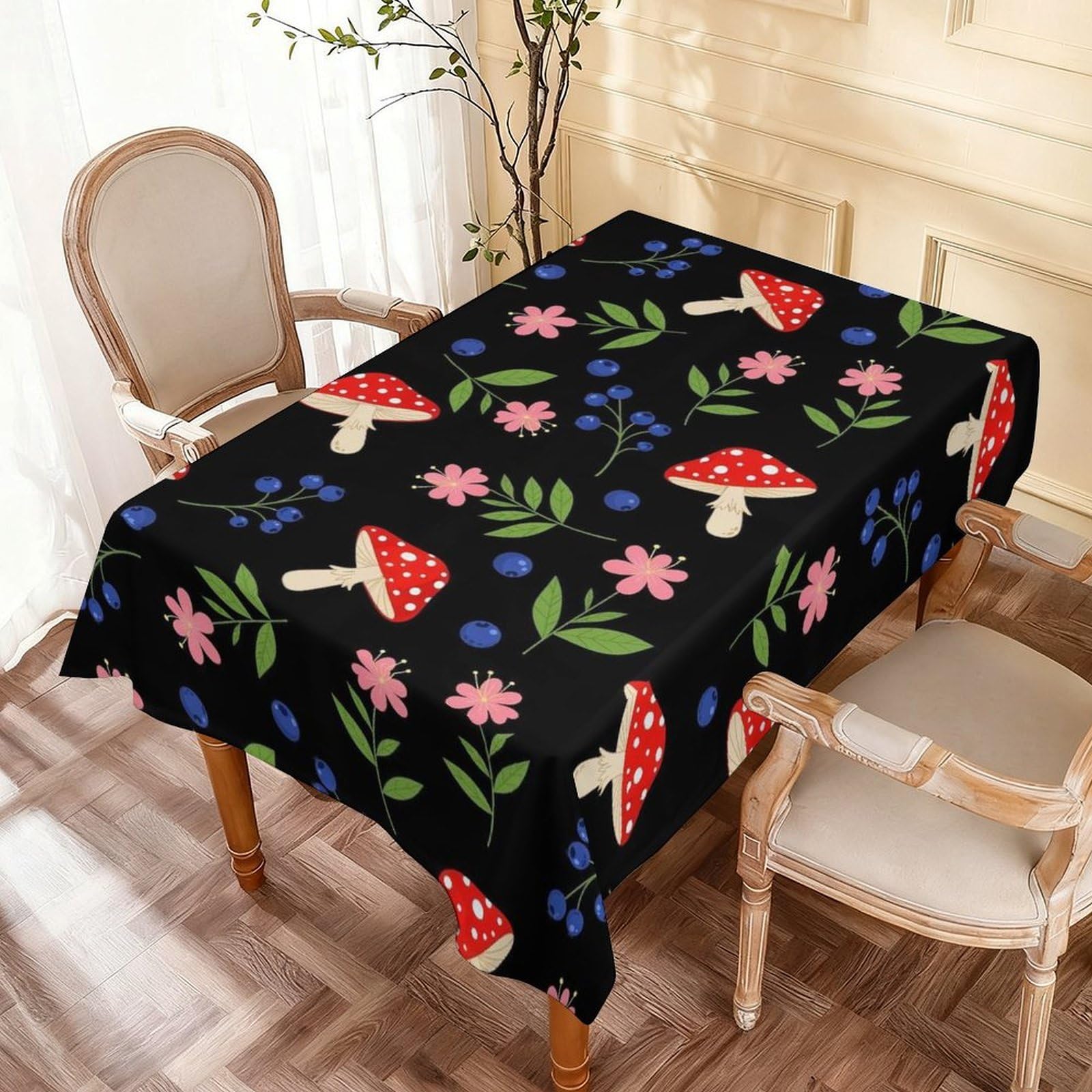 Nappe de table lavable myrtilles et champignons rouges 137x183cm pour la maison