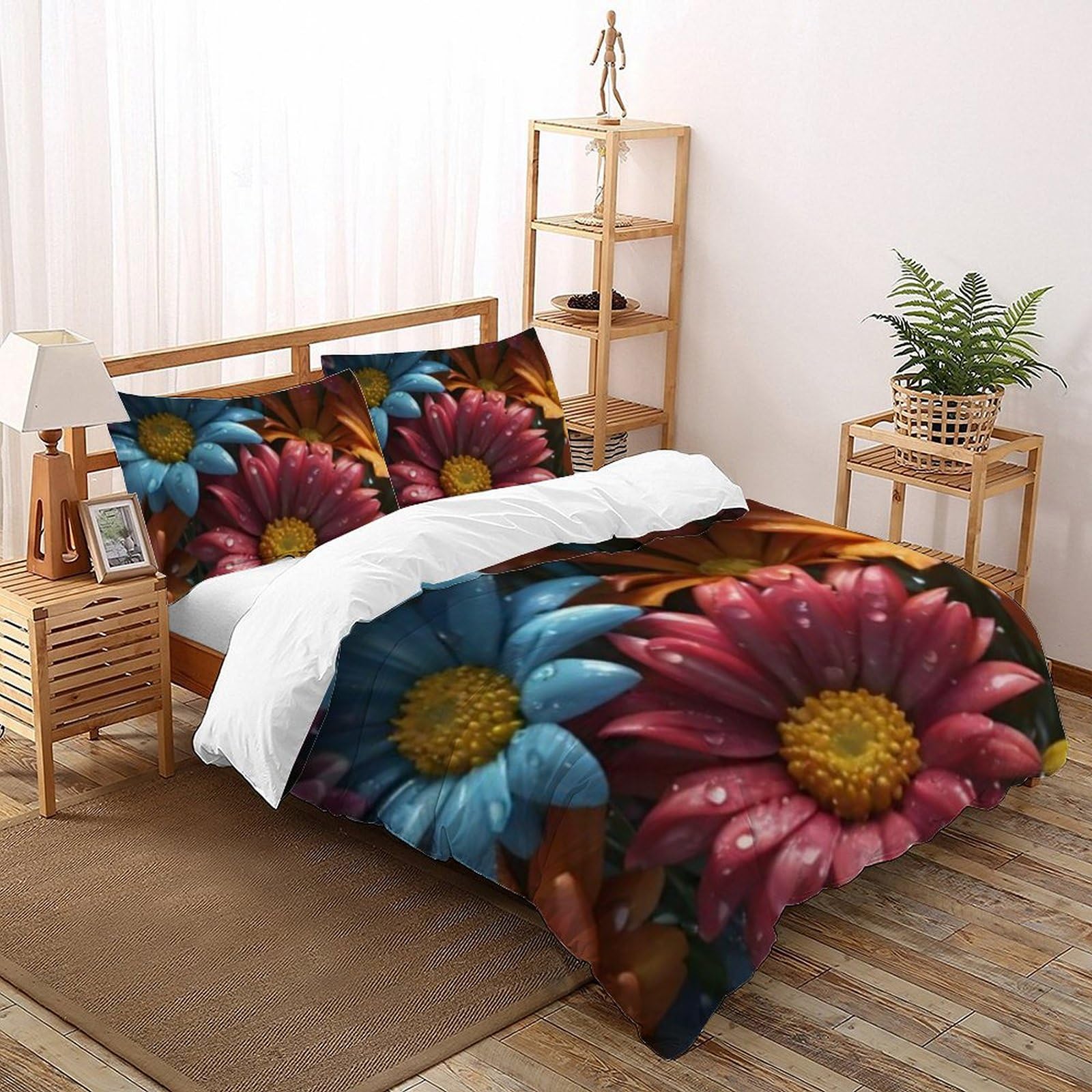 Housse de couette grand lit 260x220 sans repassage parure microfibre imprimé dessin animé
