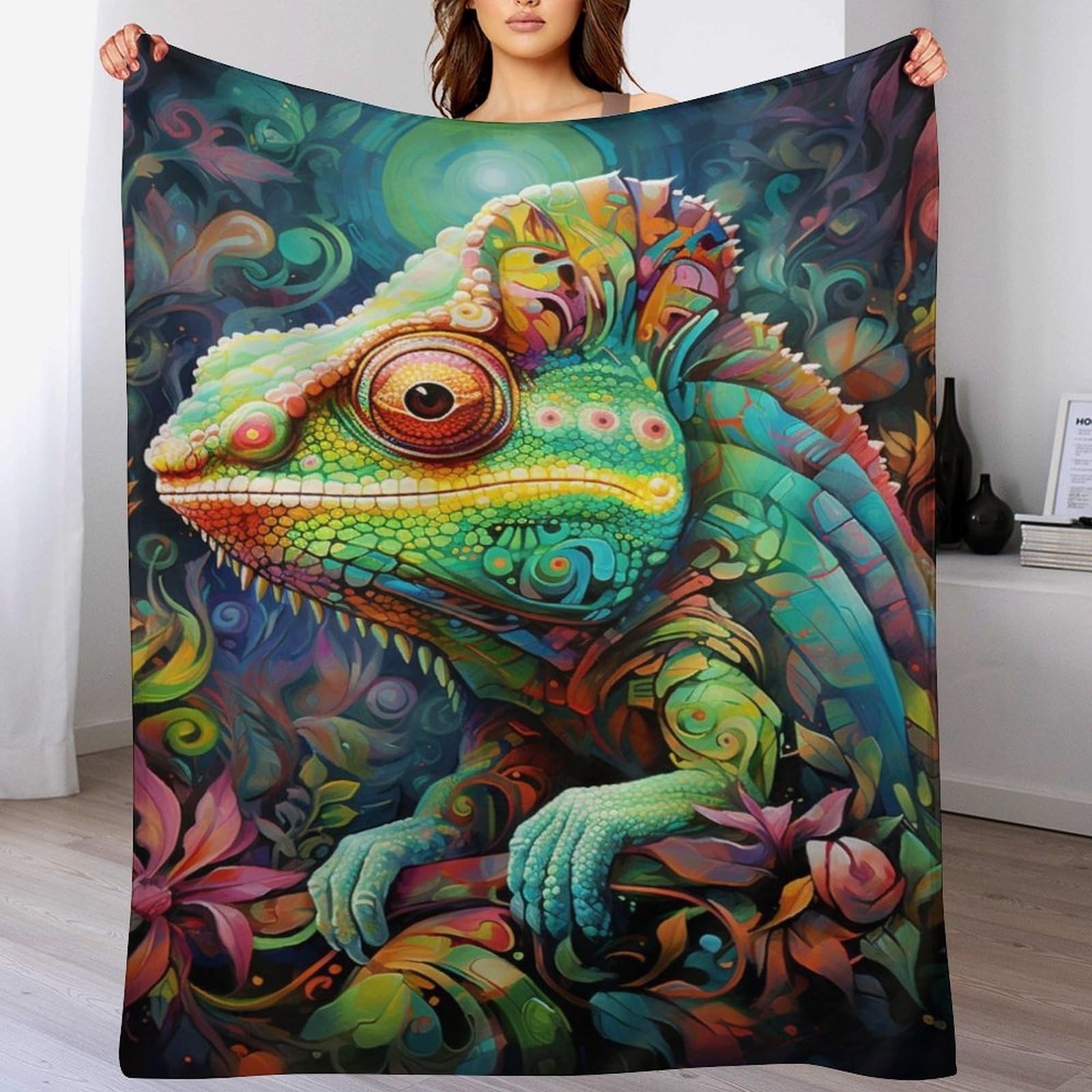 Couverture caméléon 3D anti-froid en polaire légère pour lit et canapé