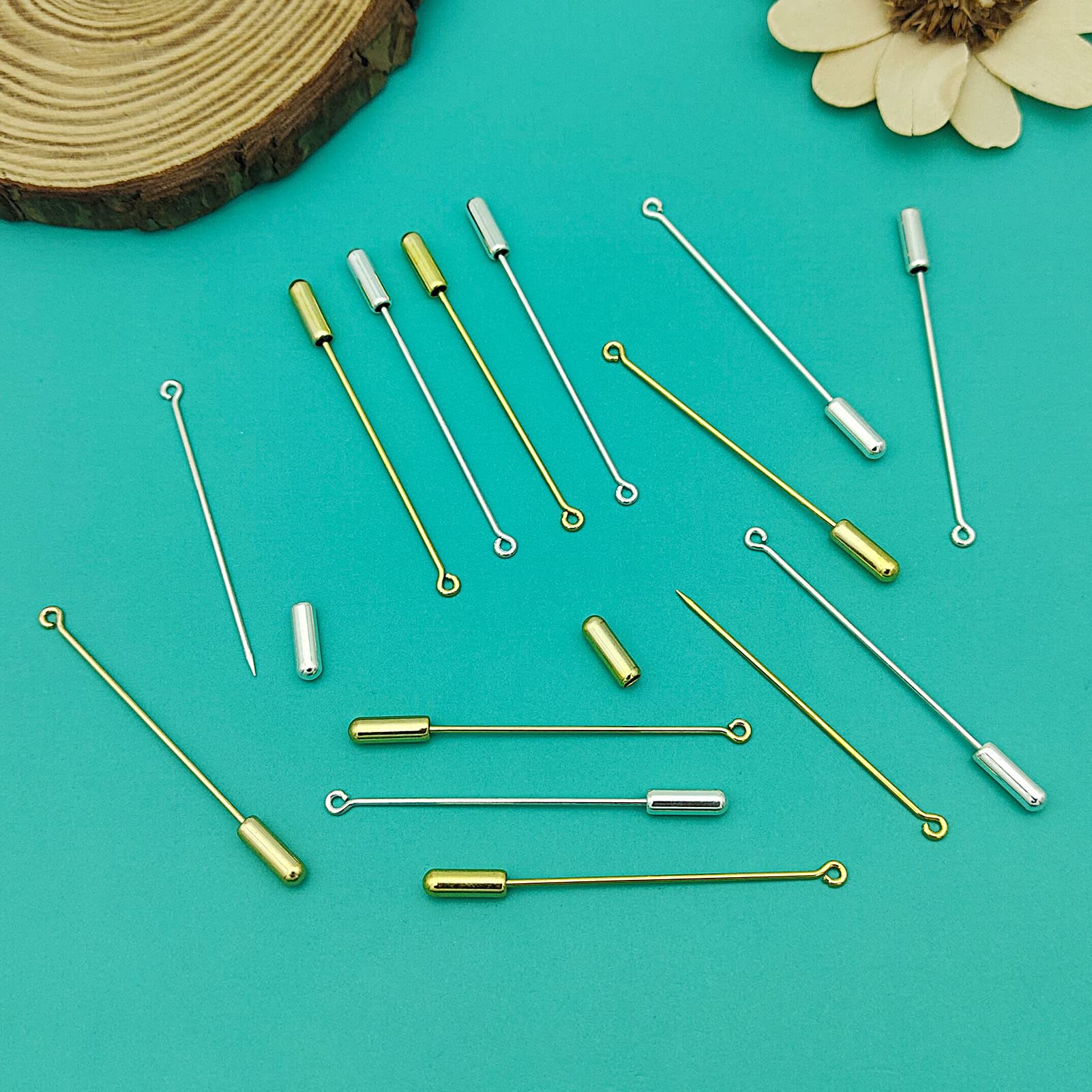 60 broches de seguridad para la fabricación de joyas, broche de metal con extremos de tope para disfraz de bricolaje, alfiler de corbata, accesorios para hacer joyas (oro, plata)