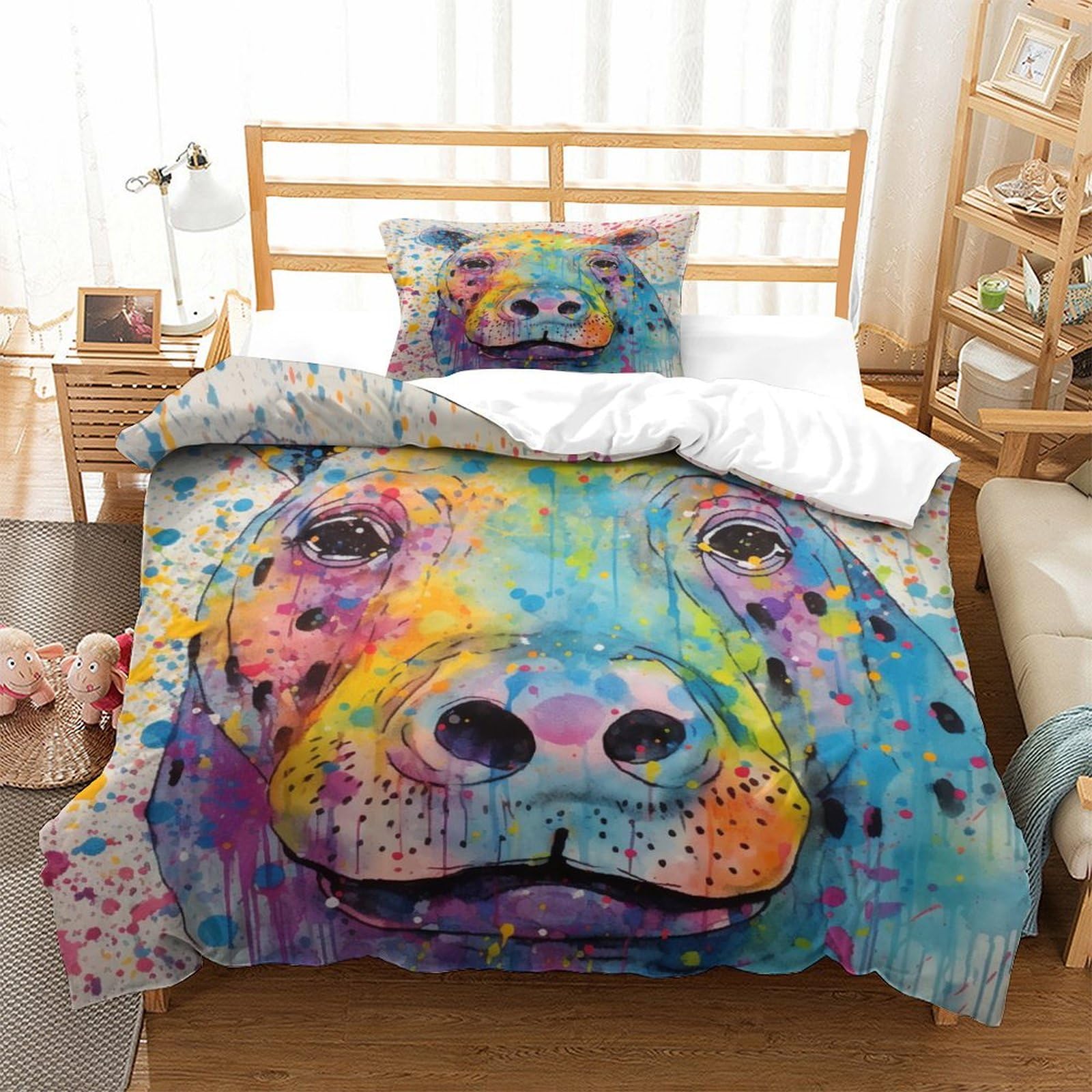 P1S9U7W5Y Vivid Graffiti 3D Printed Duvet Cover Set 3 Pieces Microfiber River Hippo Bedding Set for Adults Teens Bedroom Decor Gift Single（135x200cm）