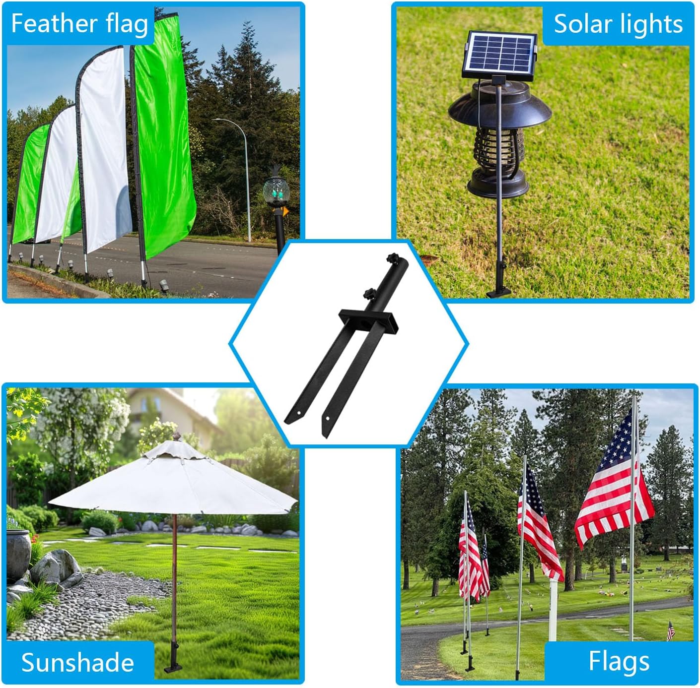 Flag Spike Ground Stake, Ajustable Metal Flag Pole Stakes, Feather Flag Stake Base, Ground Spike Flag Pole Holder, Ground Outdoor Banner Stakes for Garden Lawn Suitable for 0.5-1 inch Rods - Image 5