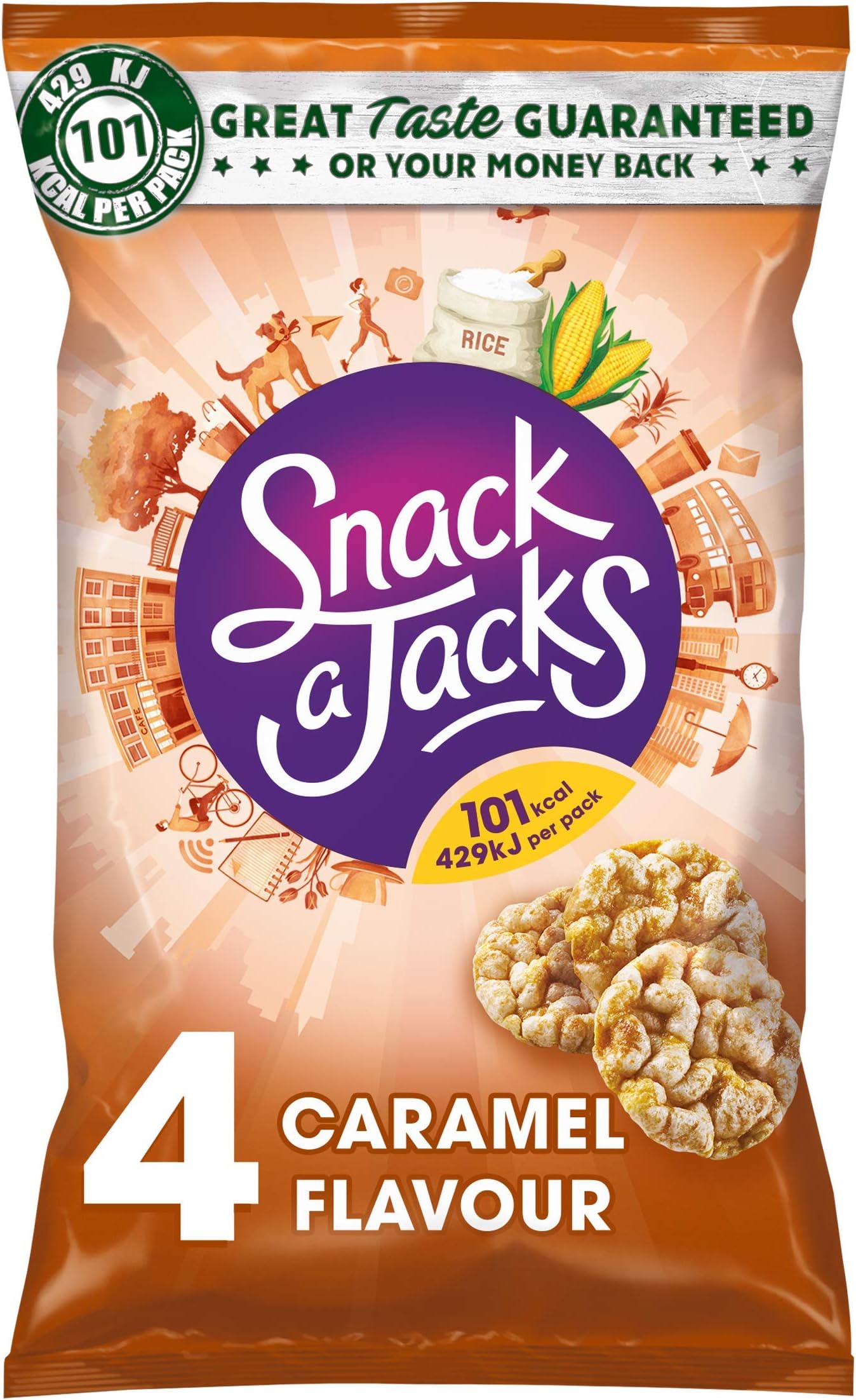 Snack a Jacks Caramel Multipack Rice Cakes, 4 x 25 g