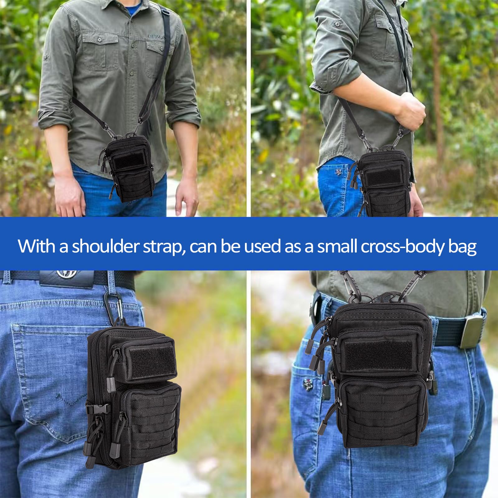 Torba taktyczna EDC, torba na biodro Molle, torba narzędziowa EDC, wielofunkcyjna torba na telefon, mini torba na biodra, do kempingu, wędrówek, jazdy na rowerze, z paskiem na ramię i