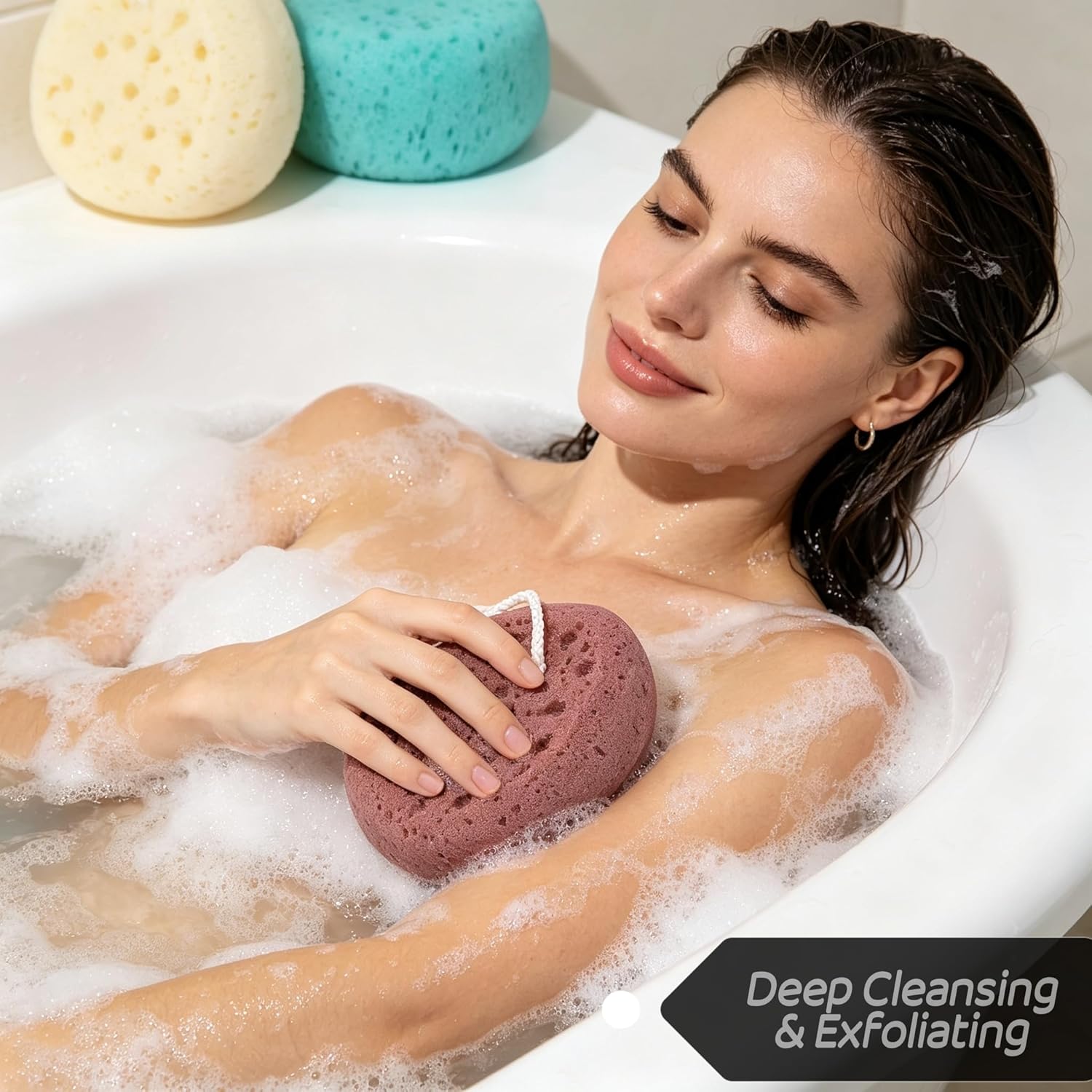 3 Pcs Bath Sponge for Women, Men, Teenager, Body Wash Sponges Loofah Body Scrubber, 3 Colors & Large Size Shower Pouf Cleaning Loofahs for Shower Exfoliating