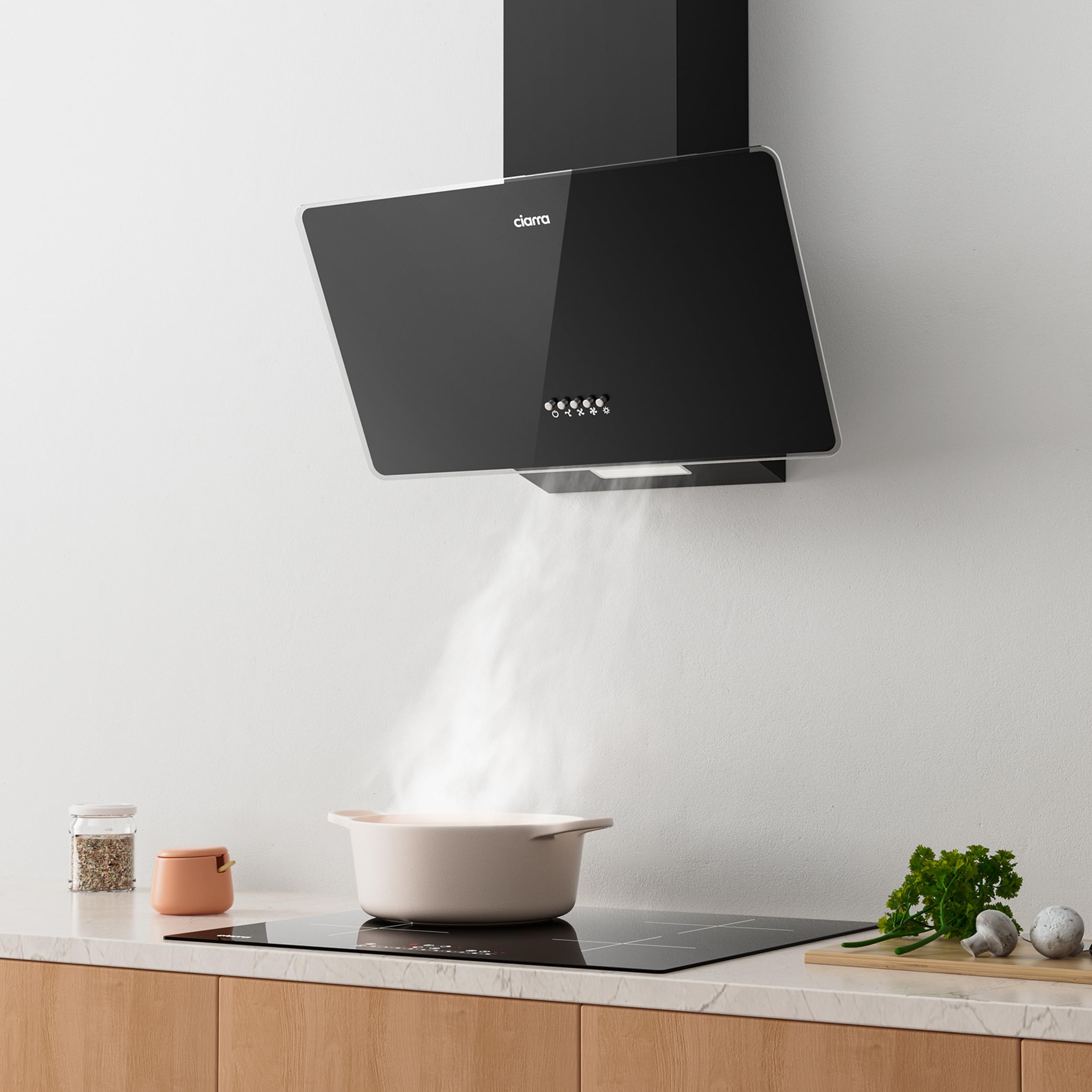 CIARRA Dunstabzugshaube 60cm Abluft & Umluft CAB6750 | Schräghaube | Schwarz | 350m³/h | 3 Leistungsstufen | LED-Beleuchtung | CBCF002X2 Nicht Enthalten