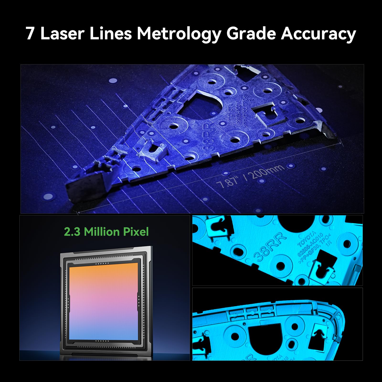 Creality CR-Scan Raptor Scanner 3D, laser bleu et NIR, précision de 0,02 mm, couleur 24 bits, numérise des objets de 5 à 2000 mm, suivi anti-secousses pour Windows MacOS