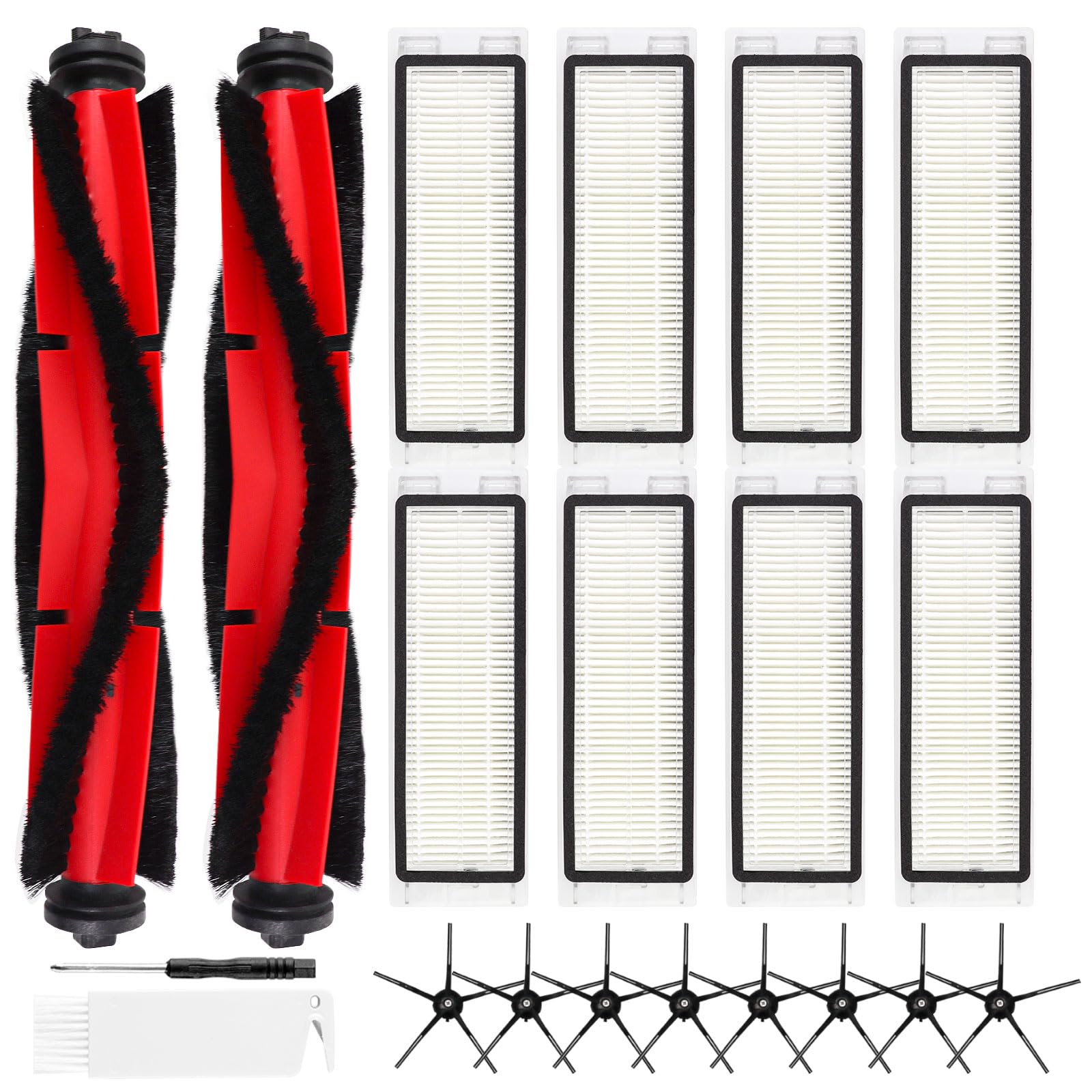 Q5 Replacement Accessories Kit Compatible with Roborock Q5 / Q5+ Plus Robot Vacuum, 2 Main Brushes, 6 Washable Filters, 8 Side Brushes, 1 Cleaning Tool, 1 Screwdriver (Not for Q5 Max / Q5 Pro)