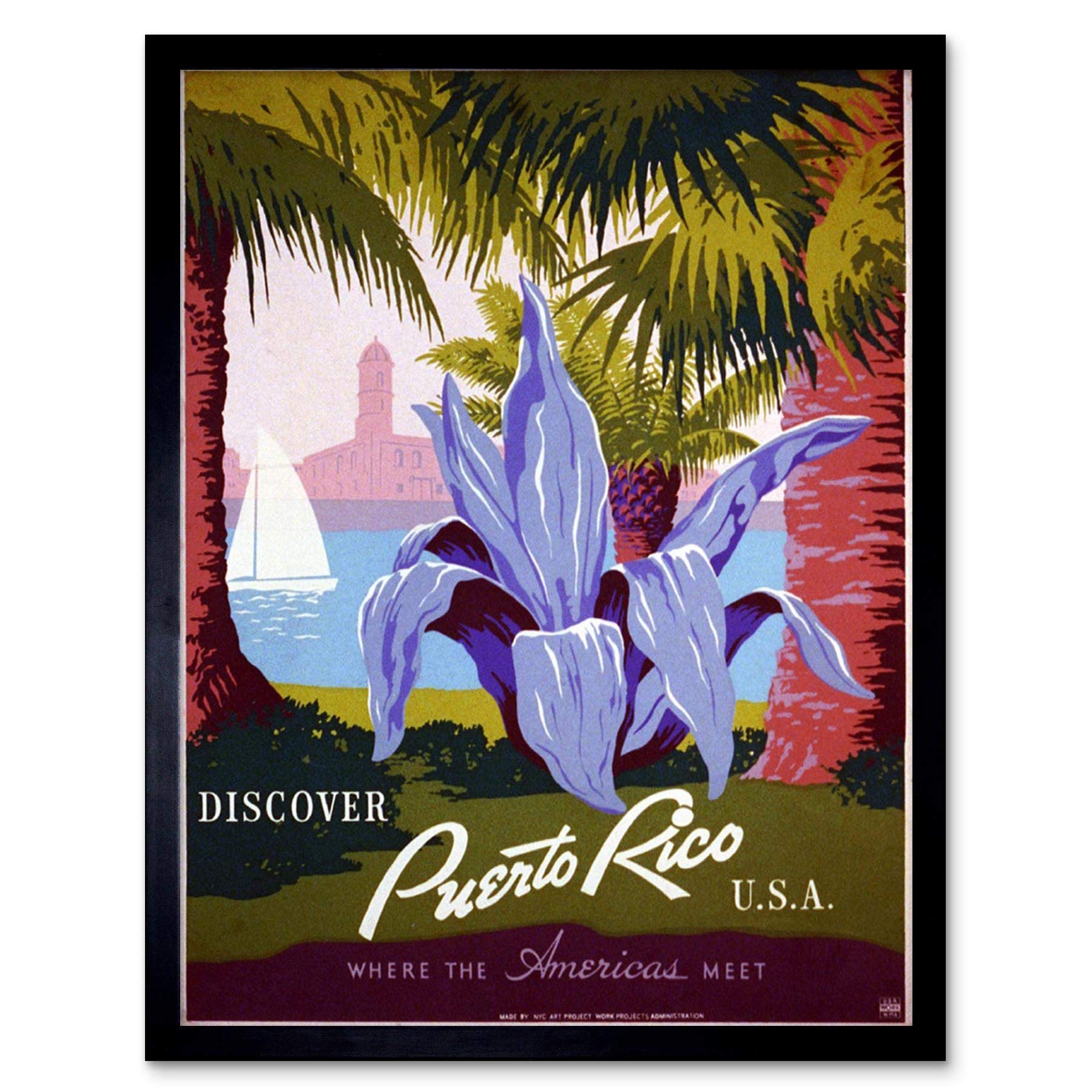 Wee Blue Coo Travel Puerto Rico USA Tropical Plant Vintage Retro Advertising Art Print Framed Poster Wall Decor 12X16 Inch