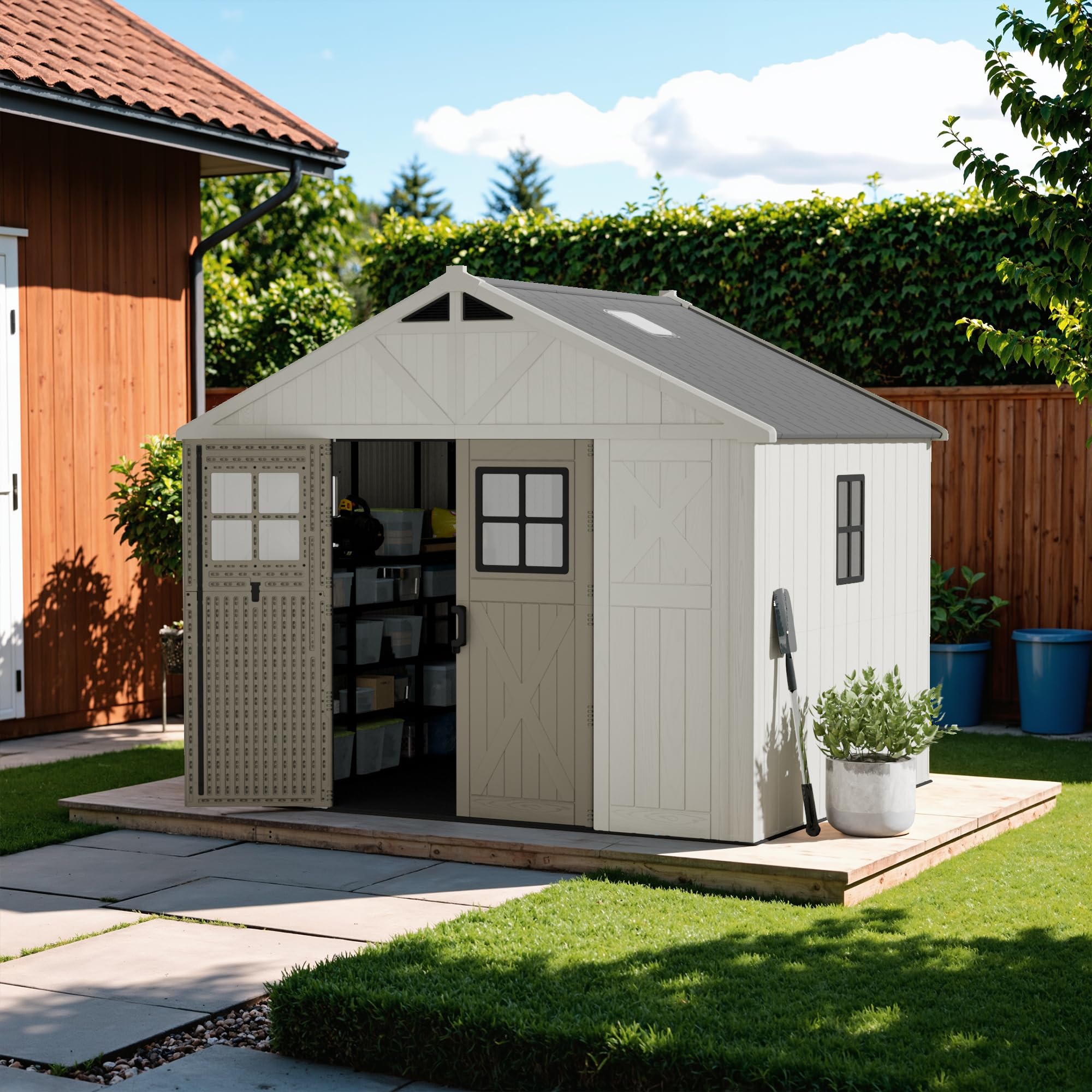 Devoko 10x8 FT Resin Outdoor Storage Shed dimensions diagram