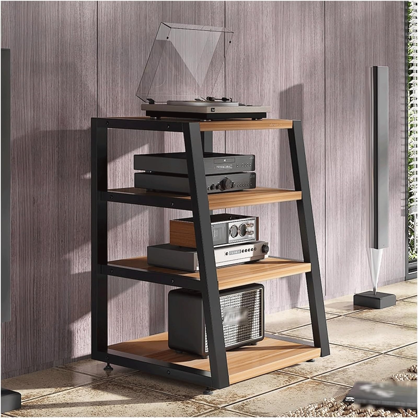 Étagère audio en bois de qualité supérieure - 2, 3, 4 niveaux - Design ouvert - Pour matériel audio - Rangement d'angle - Idéal pour home cinéma - Hauteur : 82 cm