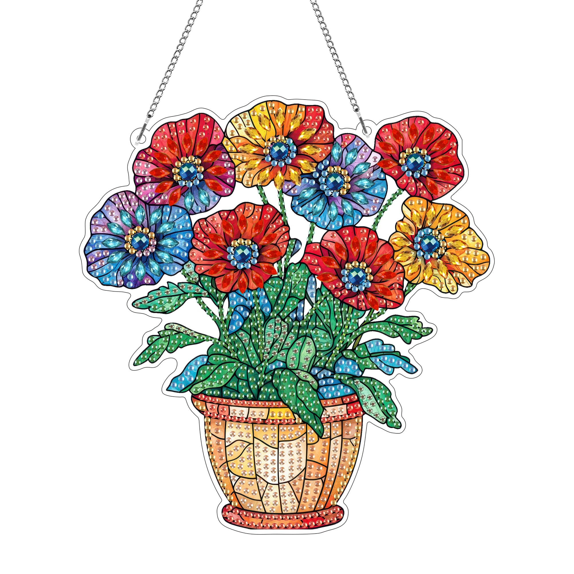 Hoobee Blume Diamond Painting Anhänger, Blume Diamond Painting Fensterbilder, 5D Diamant Painting mit Kette, Wandbehang Kits-Für Zuhause Wanddekoration Und Eingang Dekoration 20x20cm(Blume)