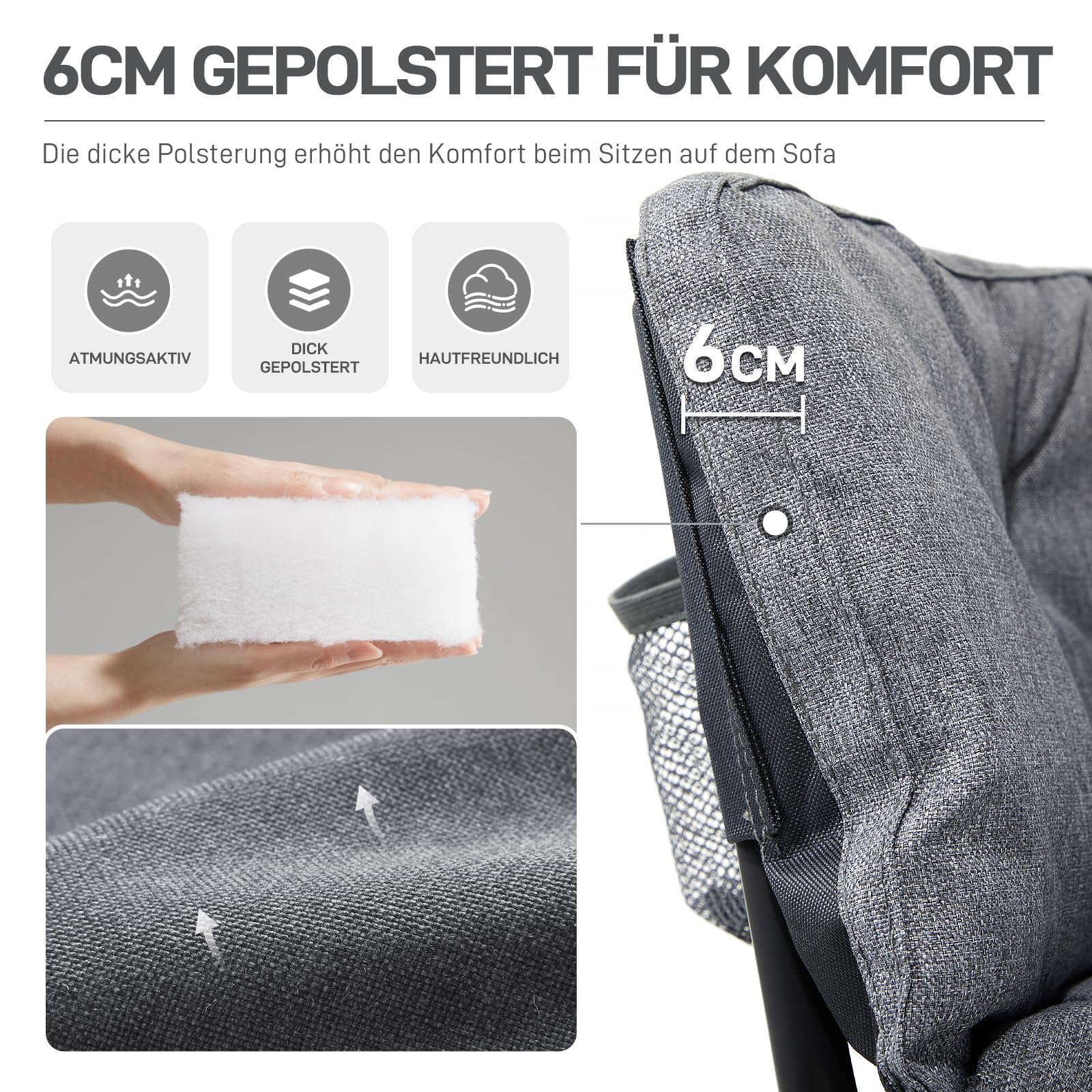 EVER ADVANCED Campingstuhl Faltbar 124CM Breit Campingsofa für 2 Personen Faltsofa 320KG Belastbar, Campingcouch Dick Gepolstert Klappstuhl XXL 2 Sitzer Hohe Lehne für Outdoor Garten Balkon Indoor