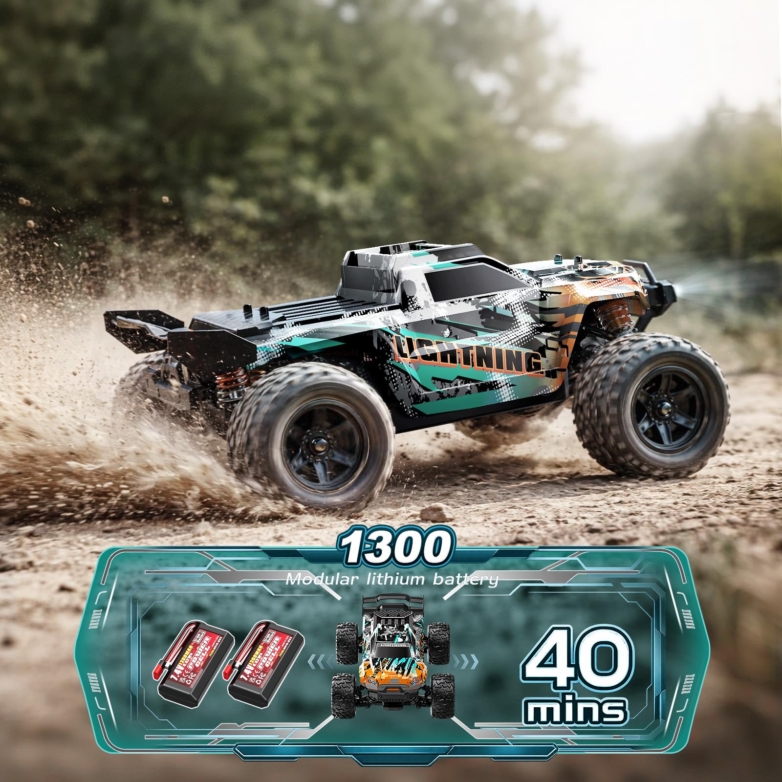 Ferngesteuertes Auto Erwachsene &Jungen 1:18 4WD Monstertruck Ferngesteuert Offroad 40 km/h mit 2 7,4V-1300mAh-Akkus, 2 Karosserien, RC Auto tolles Geschenk für Outdoor-Spaß ab 8 Jahre