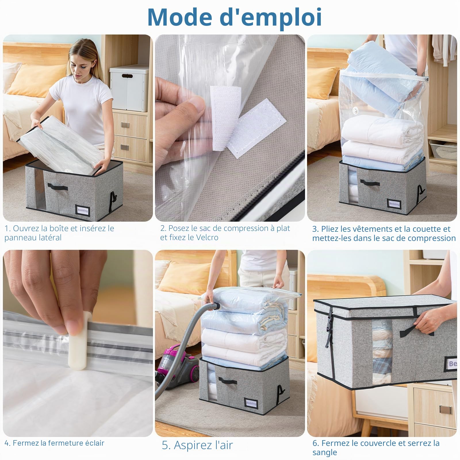 TAILI Sac de Rangement Sous Vide avec Boîte(1 Boîte + 1 Sac) - 2 en 1-53 x 38 x 30 cm Housse Pour couettes, vêtements, linge de lit - Pliable sous le lit - Économisez 80% d'espace