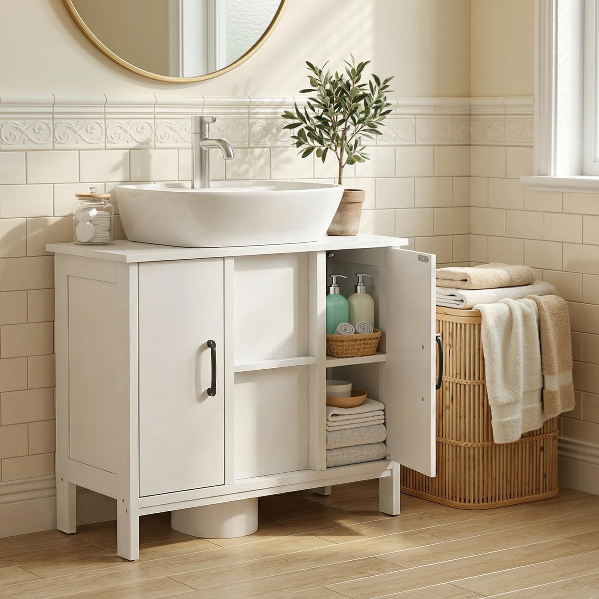 YITAHOME Mobile bagno sotto lavabo, mobile lavabo senza lavabo, mobile bagno con 2 ante, ripiano regolabile, 27,5 × 11,8 × 60,5 cm