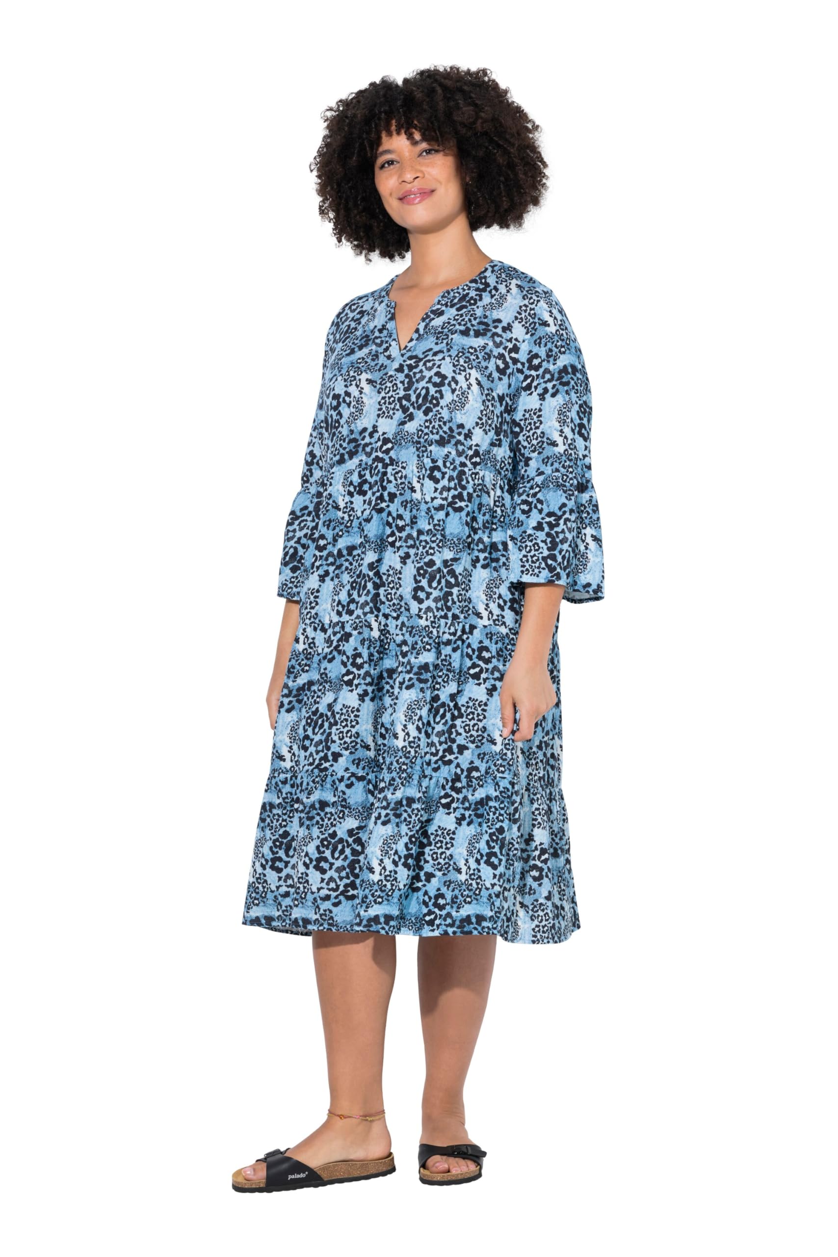 Angel of Style Damen große Größen Übergrößen Plus Size Kleid, A-Linie, Musselin, Leo-Muster, Volants 841921