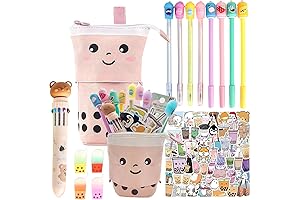 Primo Lines Kawaii Pencil Case and Complete 61 PCS Pink Stationary Set...