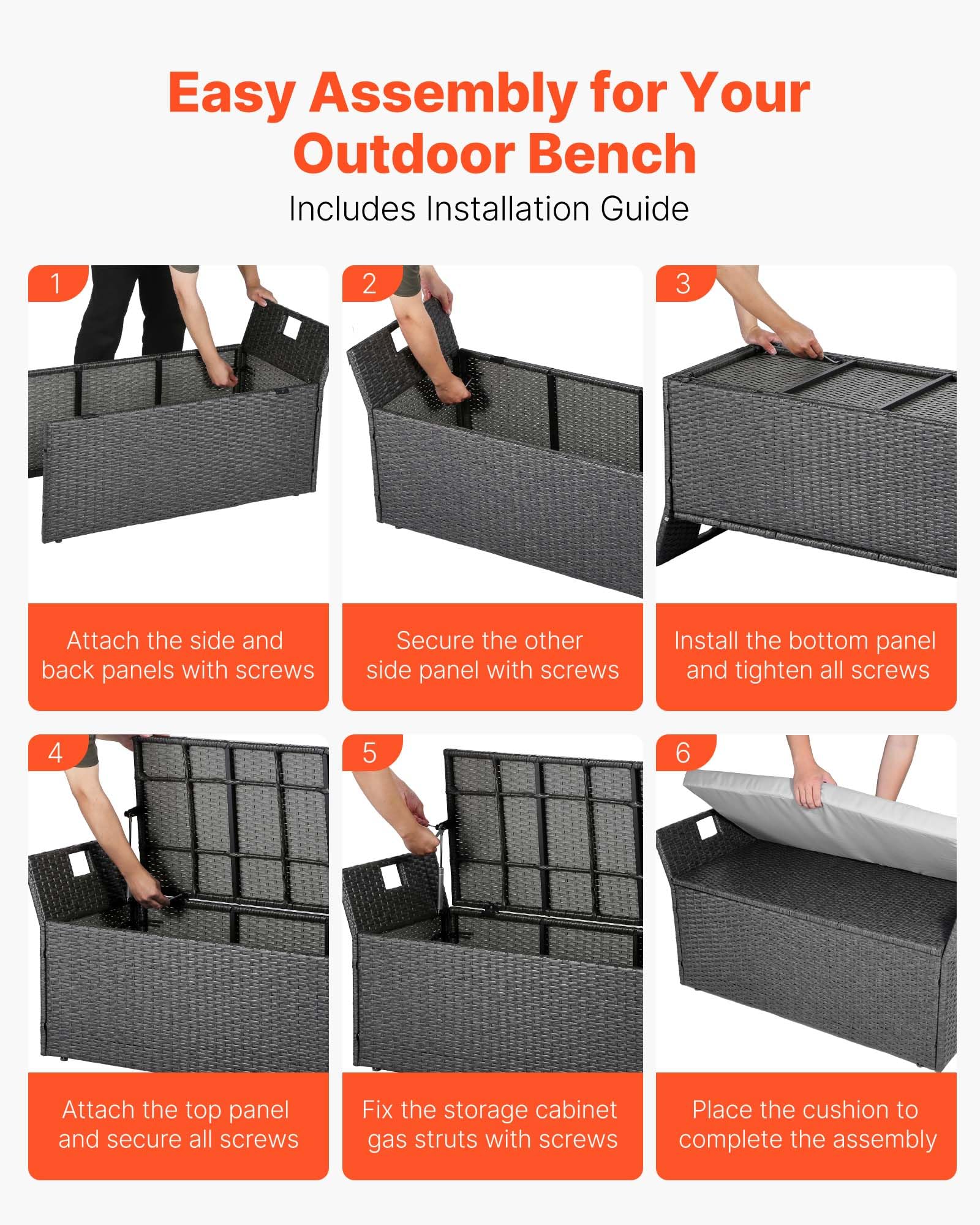 VEVOR Banc de Rangement Extérieur en Rotin Synthétique Coffre de Jardin 151 L Banc de Terrasse avec Coussin, Capacité de Charge 181,4 kg, Poignée Latérale, Siège d'Extérieur pour Patio, Jardin, Balcon