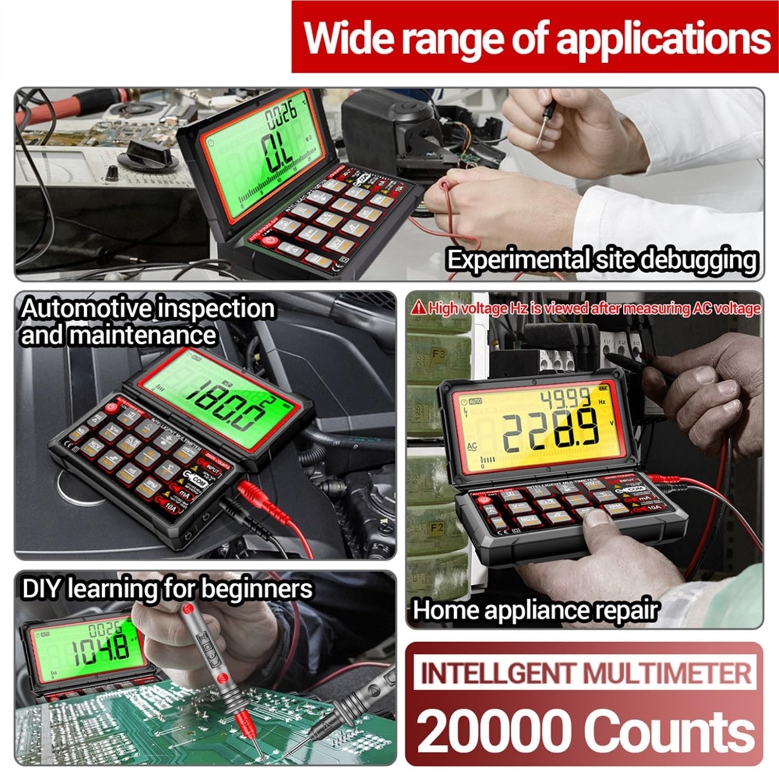 Multimetro Digital, Multímetro digital for reparación de automóviles, 20000 cuentas, voltaje/corriente CA/CC, NCV, diodo de inducción, capacitancia, zumbador, herramientas de prueba