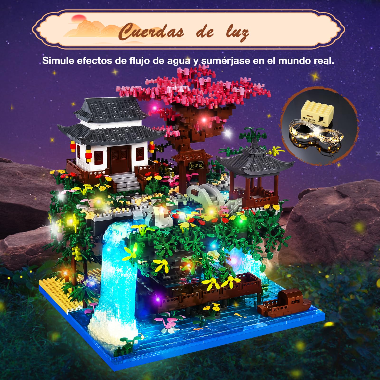 Charmofun 3320PCS Micro Mini Bloques, Peach Blossom Pool Bloques de Construcción de Casas, Arquitectura China de Garden Creative Stem Juegos Regalo Creativos para Adulto Niño