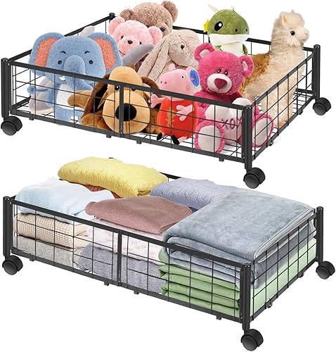 Almacenamiento debajo de la cama con ruedas, contenedores de almacenamiento de metal plegables que ahorran espacio debajo de la cama, cajón debajo